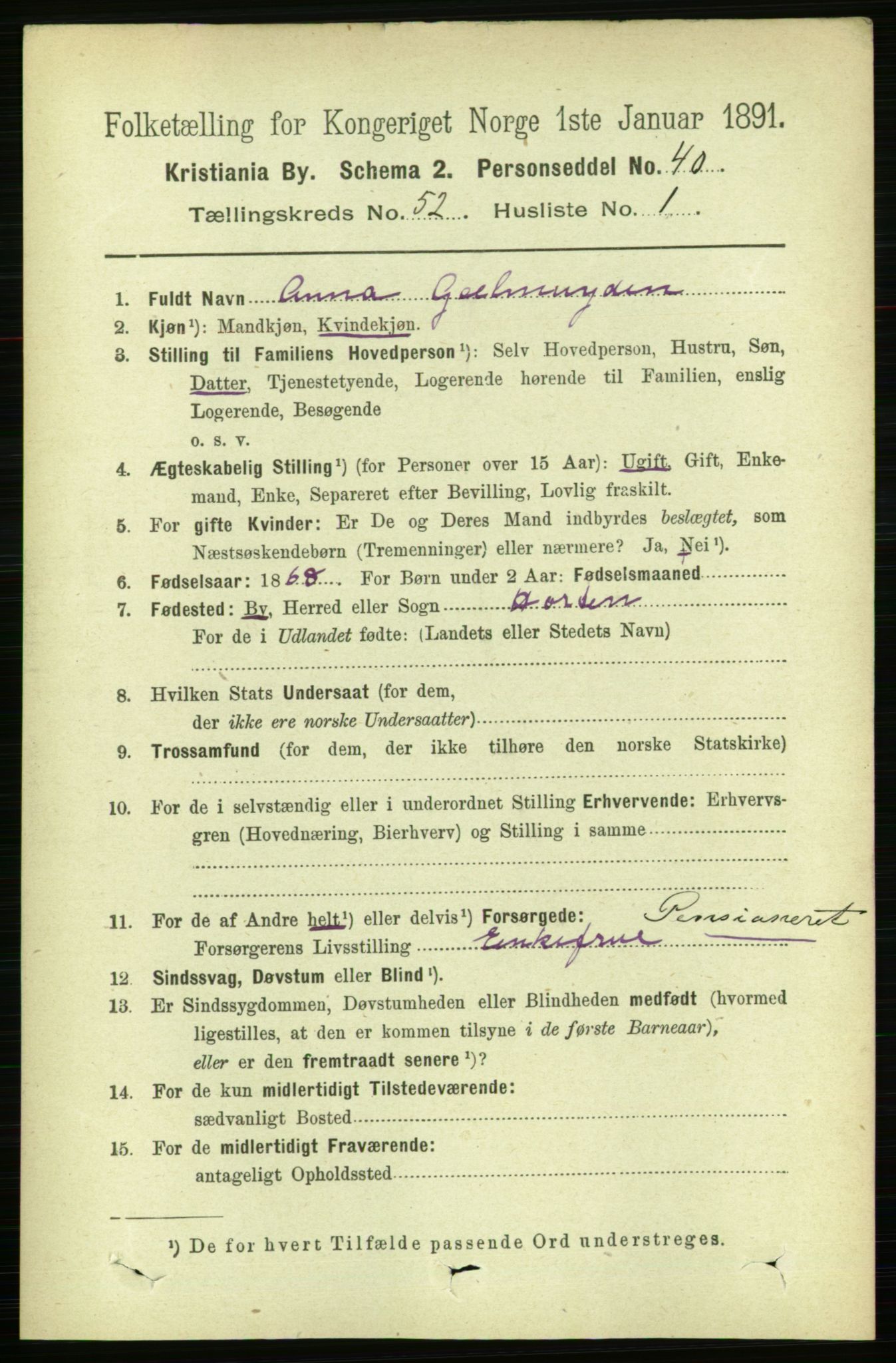 RA, 1891 census for 0301 Kristiania, 1891, p. 29603