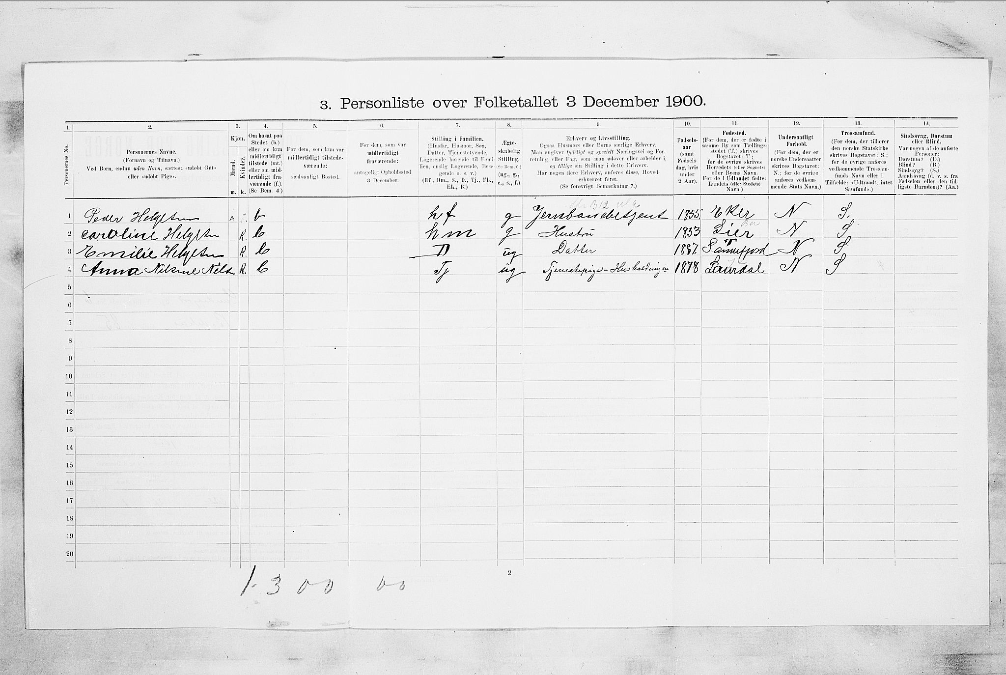 RA, 1900 census for Sandefjord, 1900, p. 1451