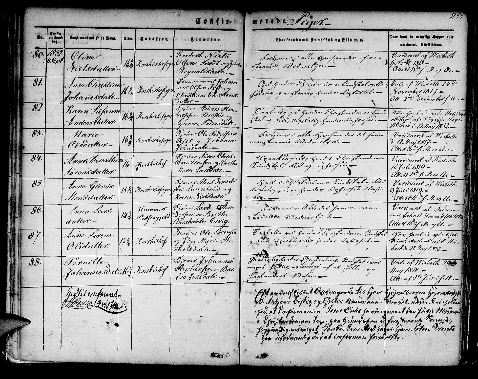 Korskirken sokneprestembete, AV/SAB-A-76101/H/Hab: Parish register (copy) no. A 5II, 1831-1844, p. 255