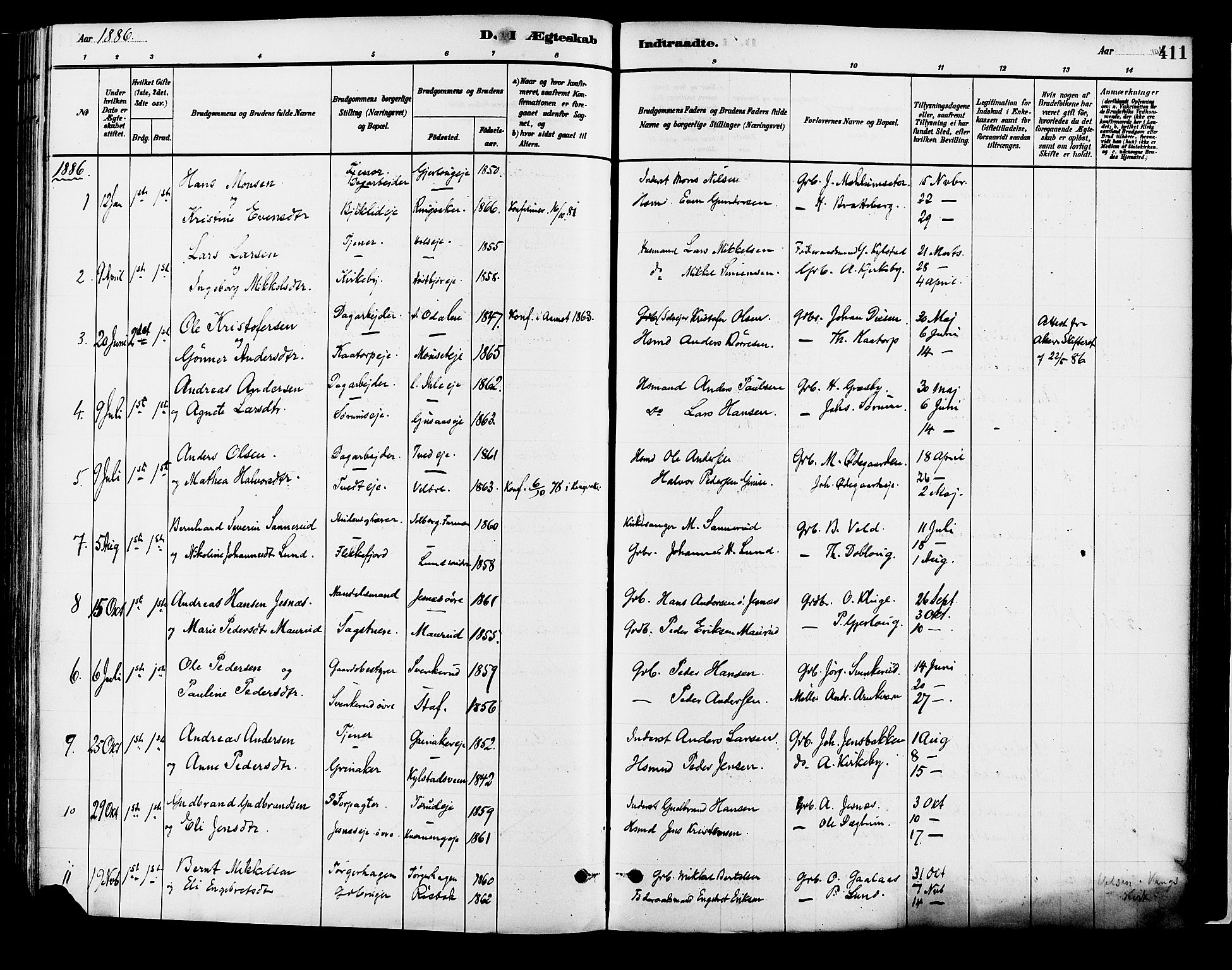Vang prestekontor, Hedmark, SAH/PREST-008/H/Ha/Haa/L0018B: Parish register (official) no. 18B, 1880-1906, p. 411