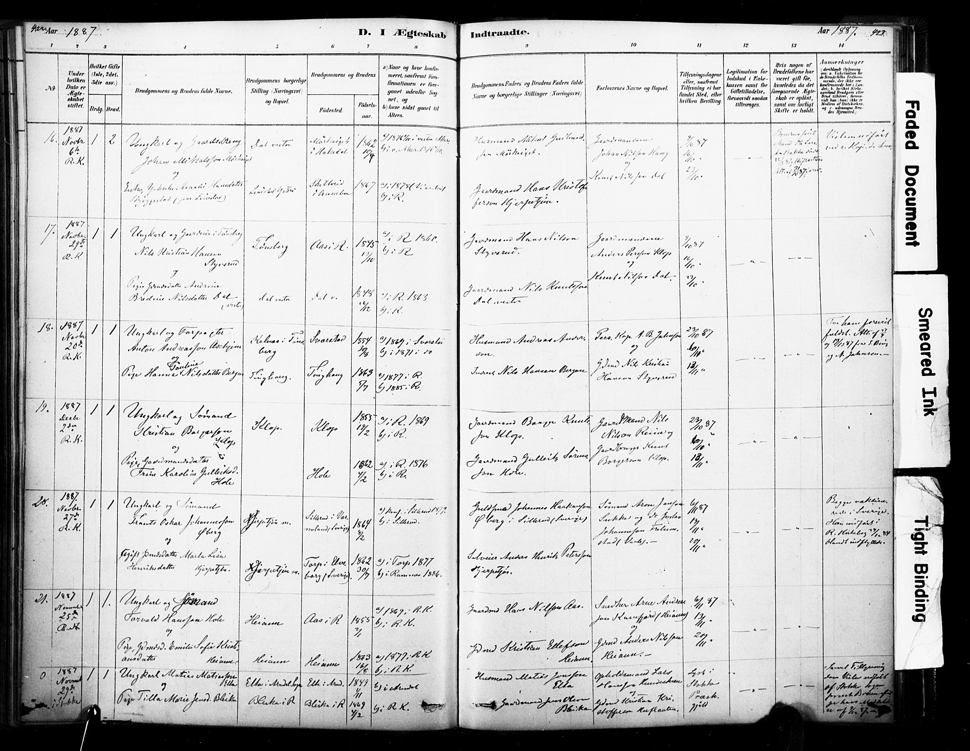 Ramnes kirkebøker, AV/SAKO-A-314/F/Fa/L0007: Parish register (official) no. I 7, 1878-1895, p. 422-423