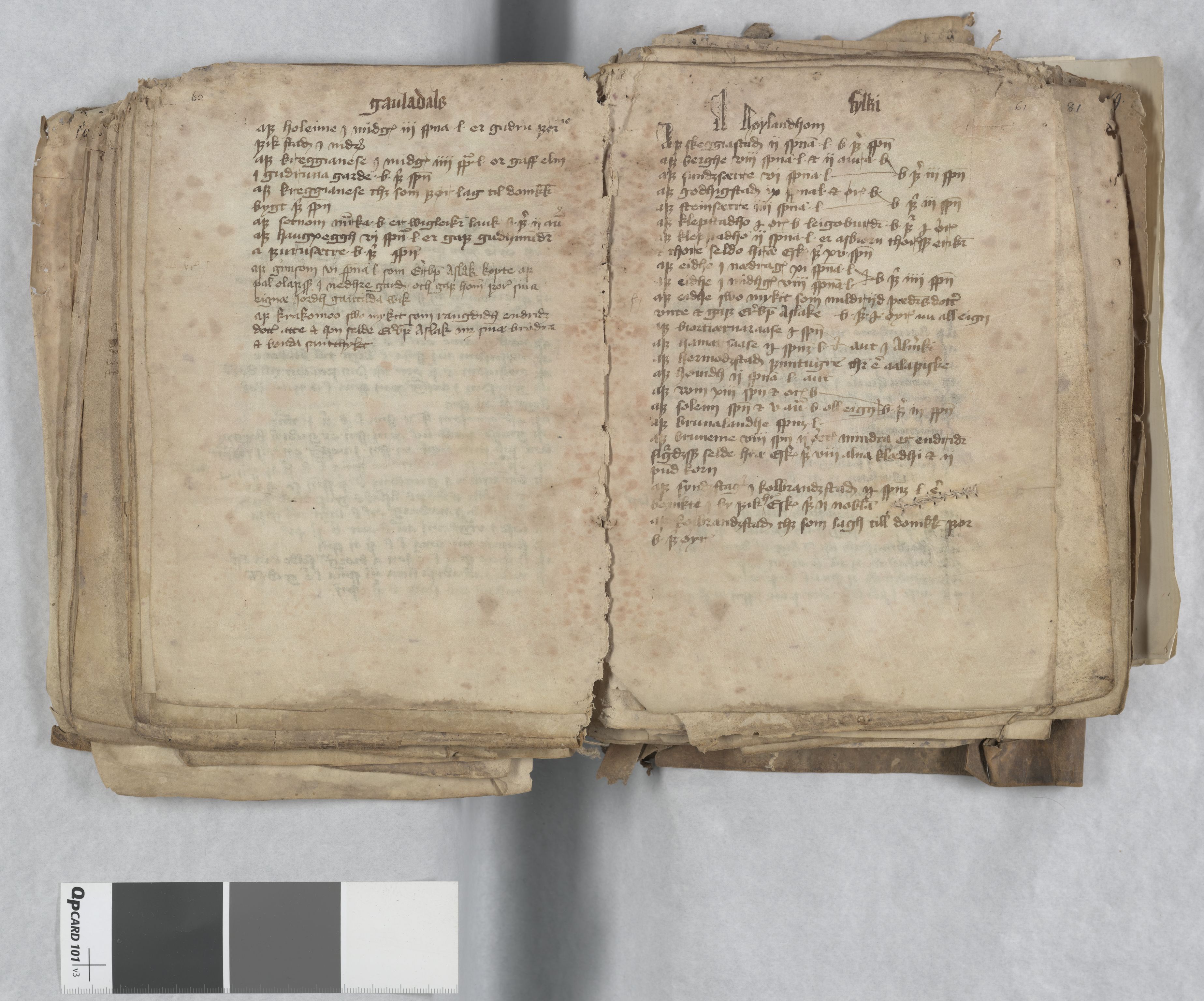 Riksarkivets diplomsamling, AV/RA-EA-5965/F13/F13c/L0001a/0001: NRA dipl. München papir, nr. 4292 Aslak Bolts jordebok. / 4292: Aslak Bolts jordebok, 1430-1439, p. 60-61
