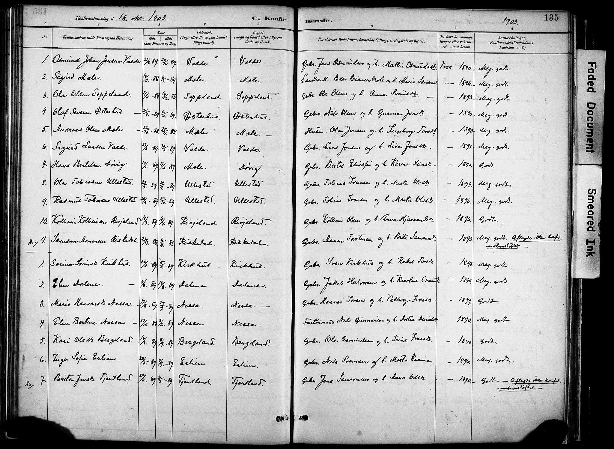 Hjelmeland sokneprestkontor, AV/SAST-A-101843/02/A/L0001: Parish register (official) no. A 16, 1887-1926, p. 135