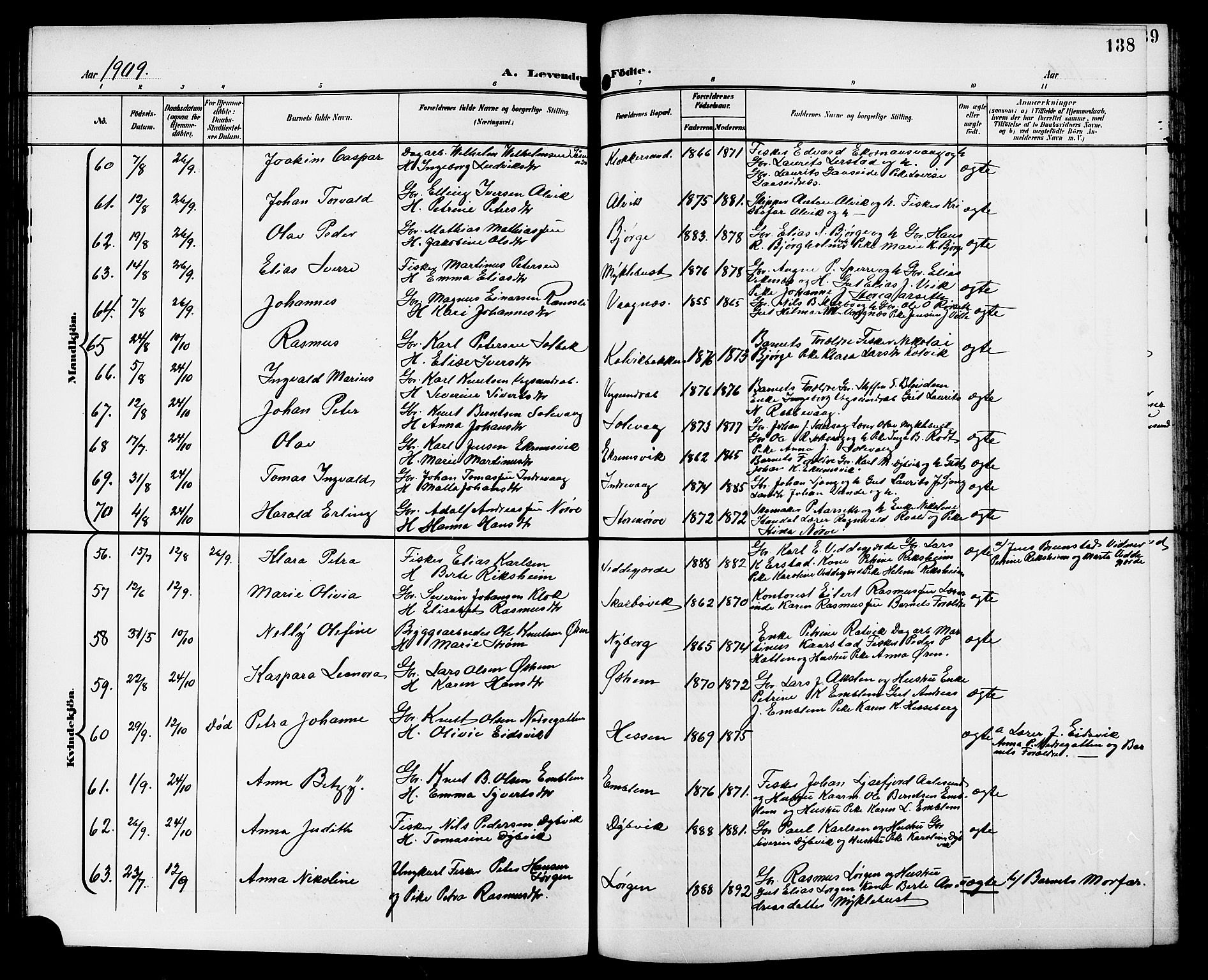 Ministerialprotokoller, klokkerbøker og fødselsregistre - Møre og Romsdal, SAT/A-1454/528/L0432: Parish register (copy) no. 528C13, 1898-1918, p. 138