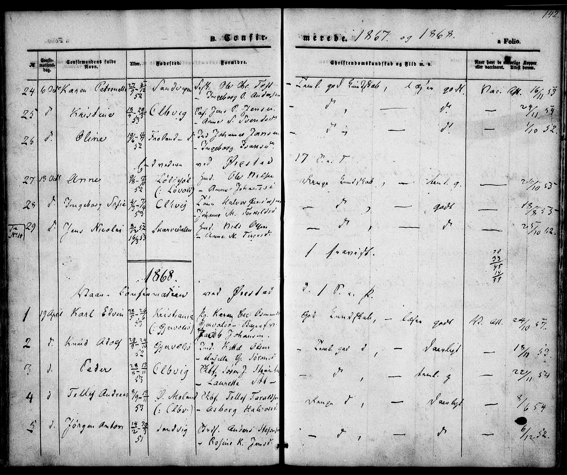 Hisøy sokneprestkontor, SAK/1111-0020/F/Fa/L0001: Parish register (official) no. A 1, 1849-1871, p. 142
