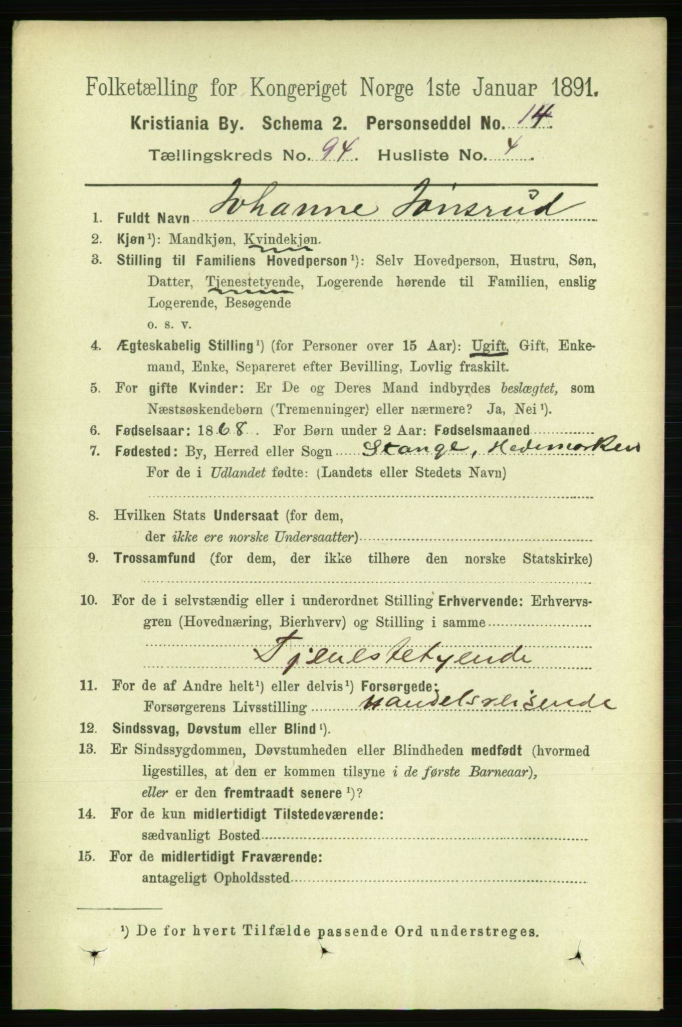 RA, 1891 census for 0301 Kristiania, 1891, p. 46046