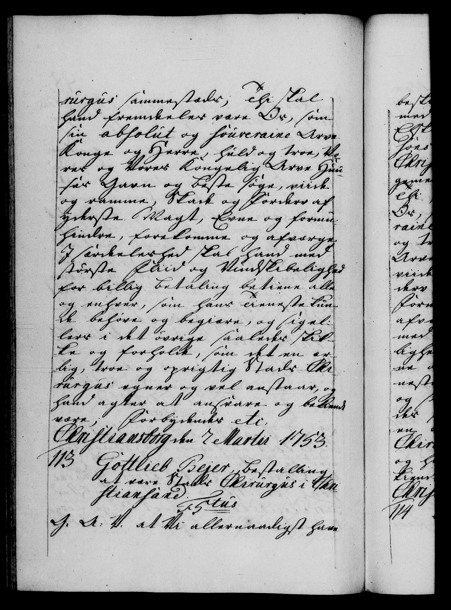 Danske Kanselli 1572-1799, AV/RA-EA-3023/F/Fc/Fca/Fcaa/L0038: Norske registre, 1753-1754, p. 98b