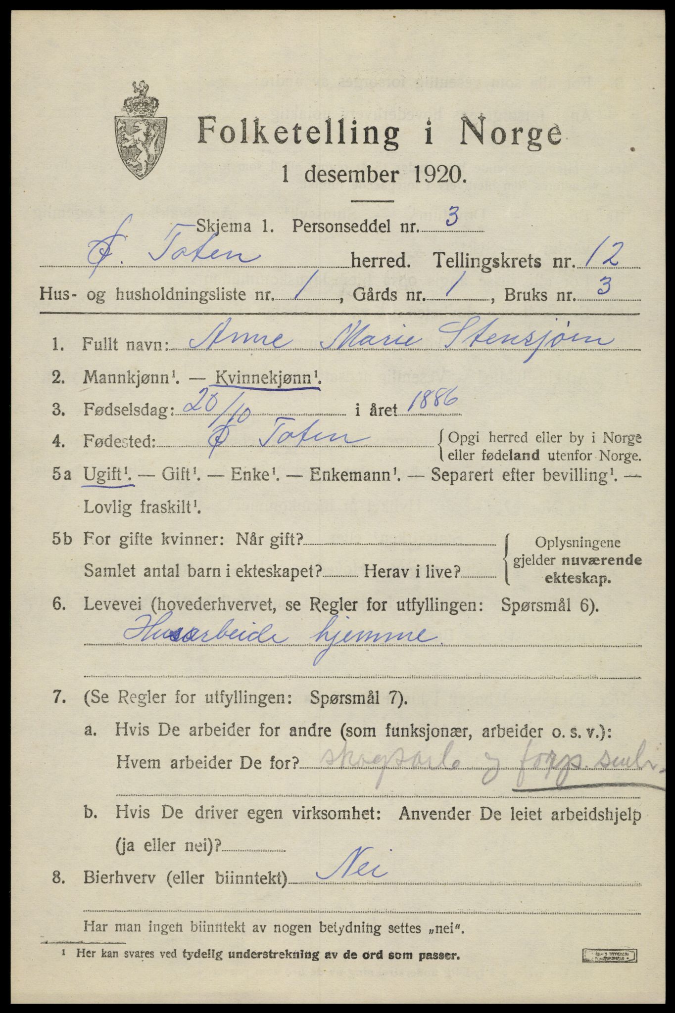 SAH, 1920 census for Østre Toten, 1920, p. 22208