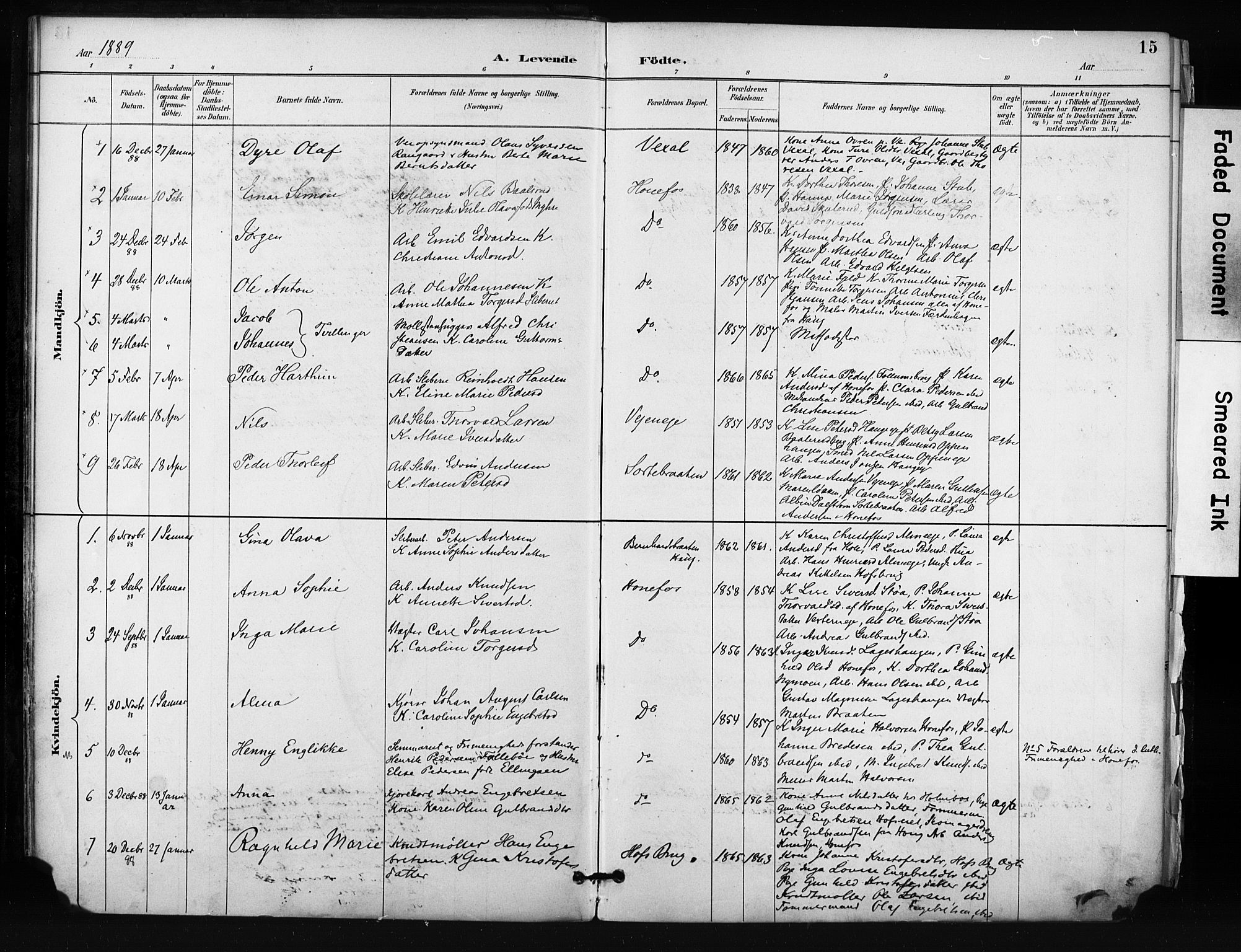 Hønefoss kirkebøker, AV/SAKO-A-609/F/Fa/L0002: Parish register (official) no. 2, 1887-1906, p. 15