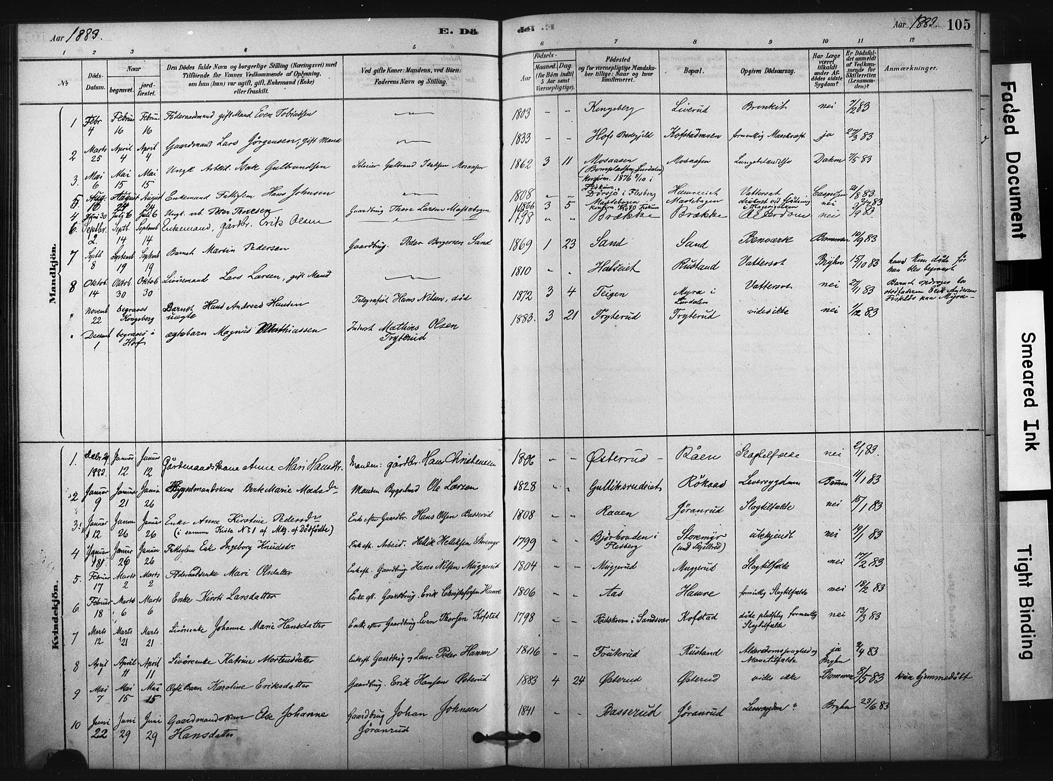 Fiskum kirkebøker, SAKO/A-15/F/Fa/L0002: Parish register (official) no. 2, 1878-1890, p. 105