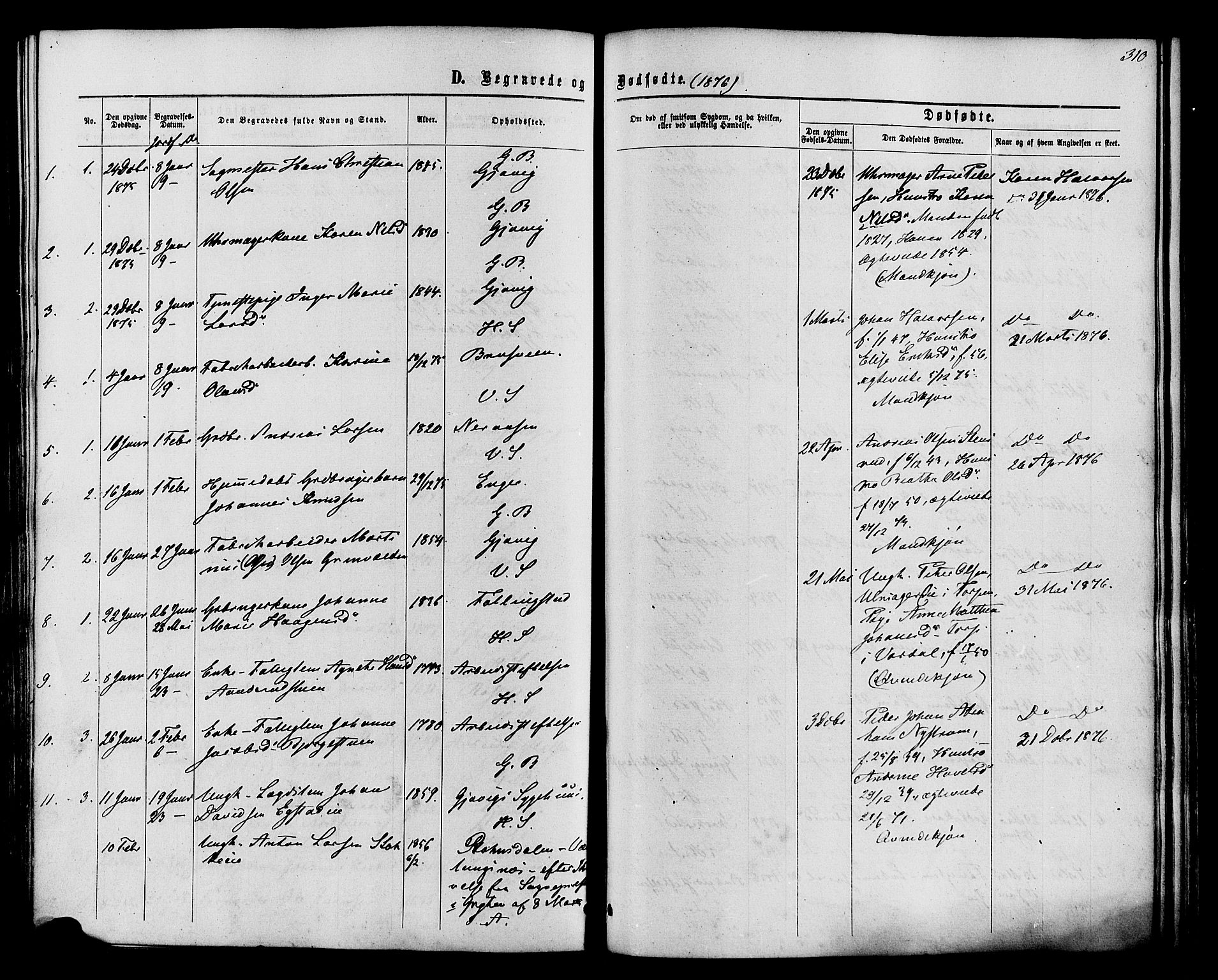 Vardal prestekontor, SAH/PREST-100/H/Ha/Haa/L0007: Parish register (official) no. 7, 1867-1878, p. 310
