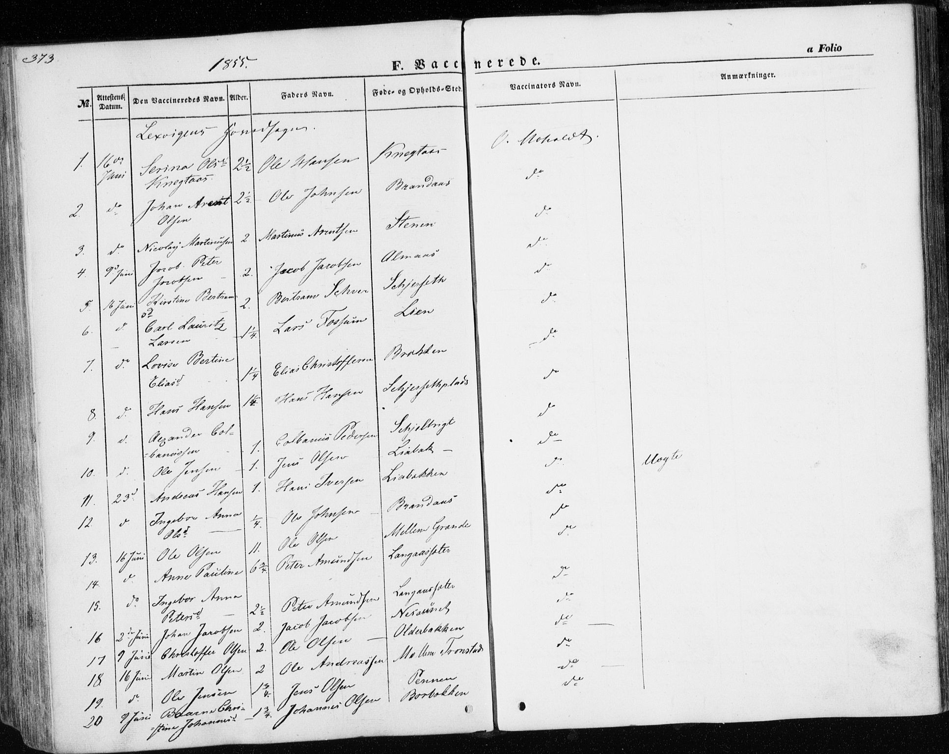 Ministerialprotokoller, klokkerbøker og fødselsregistre - Nord-Trøndelag, SAT/A-1458/701/L0008: Parish register (official) no. 701A08 /1, 1854-1863, p. 373