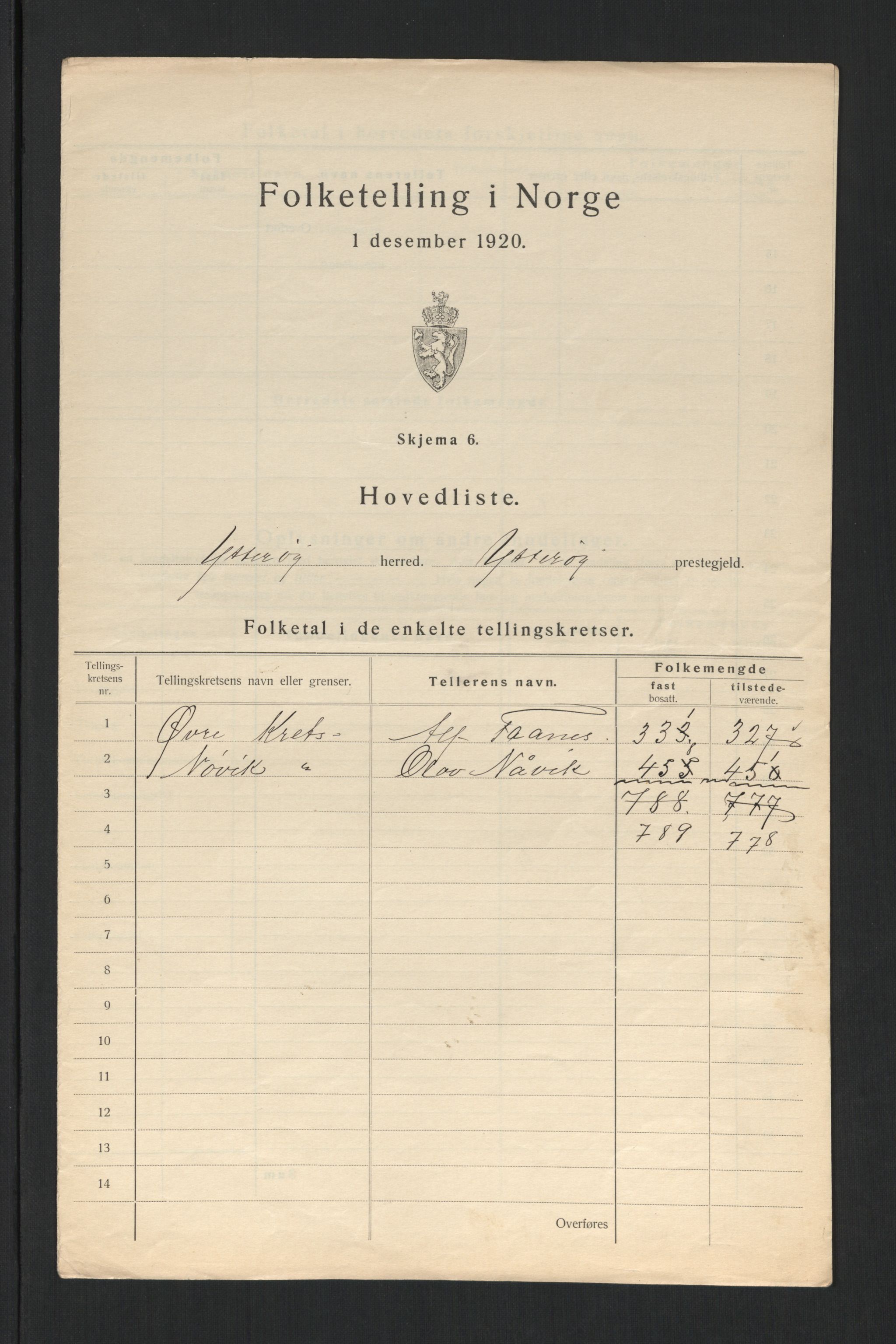 SAT, 1920 census for Ytterøy, 1920, p. 4