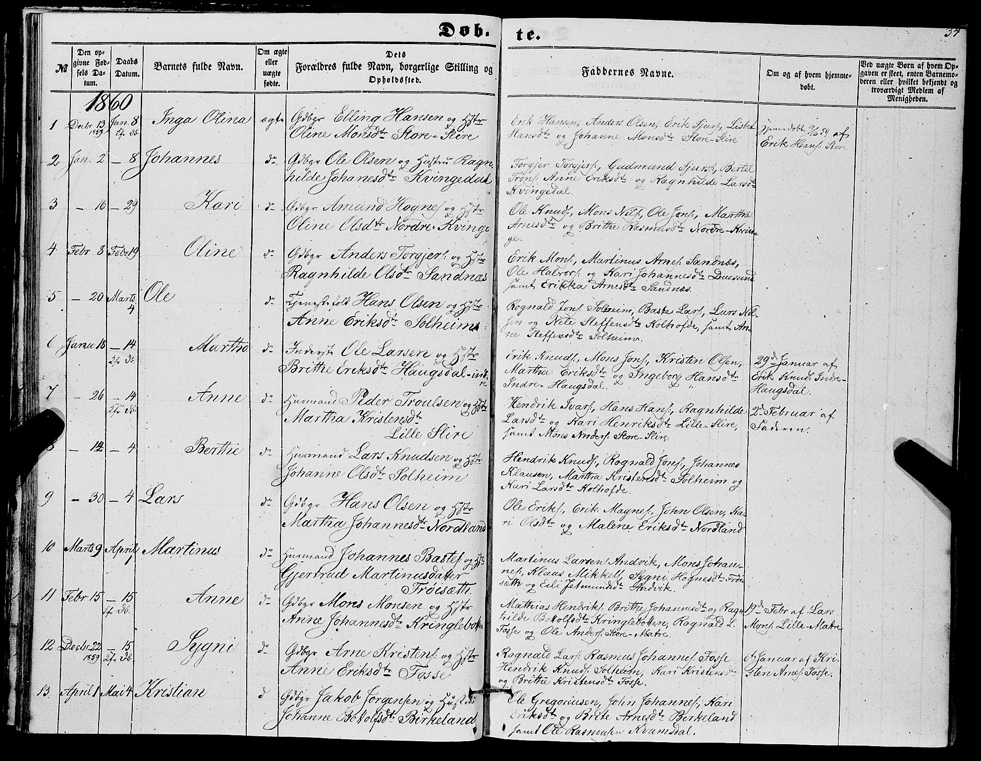 Masfjorden Sokneprestembete, SAB/A-77001: Parish register (copy) no. A 1, 1851-1875, p. 34
