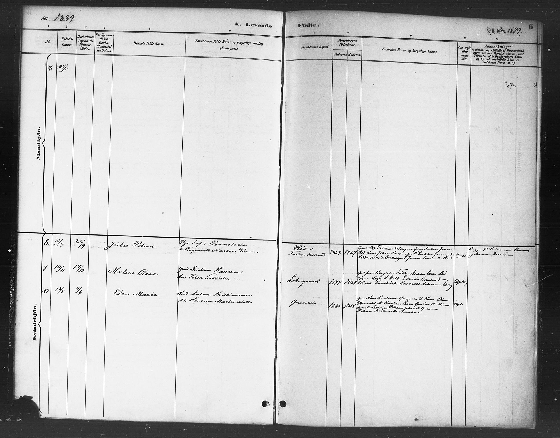 Skjeberg prestekontor Kirkebøker, SAO/A-10923/F/Fc/L0001: Parish register (official) no. III 1, 1886-1897, p. 6