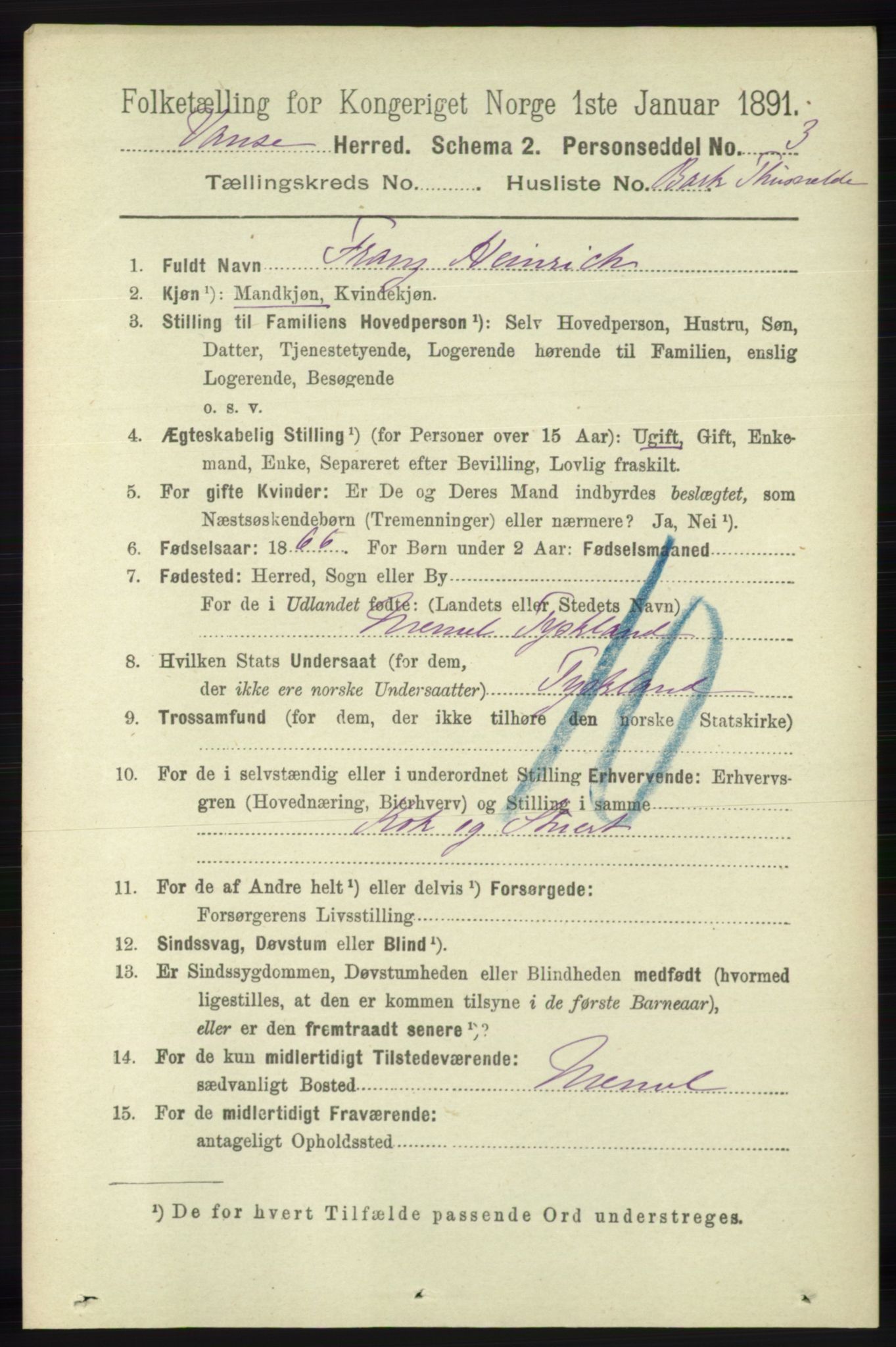 RA, 1891 census for 1041 Vanse, 1891, p. 7794