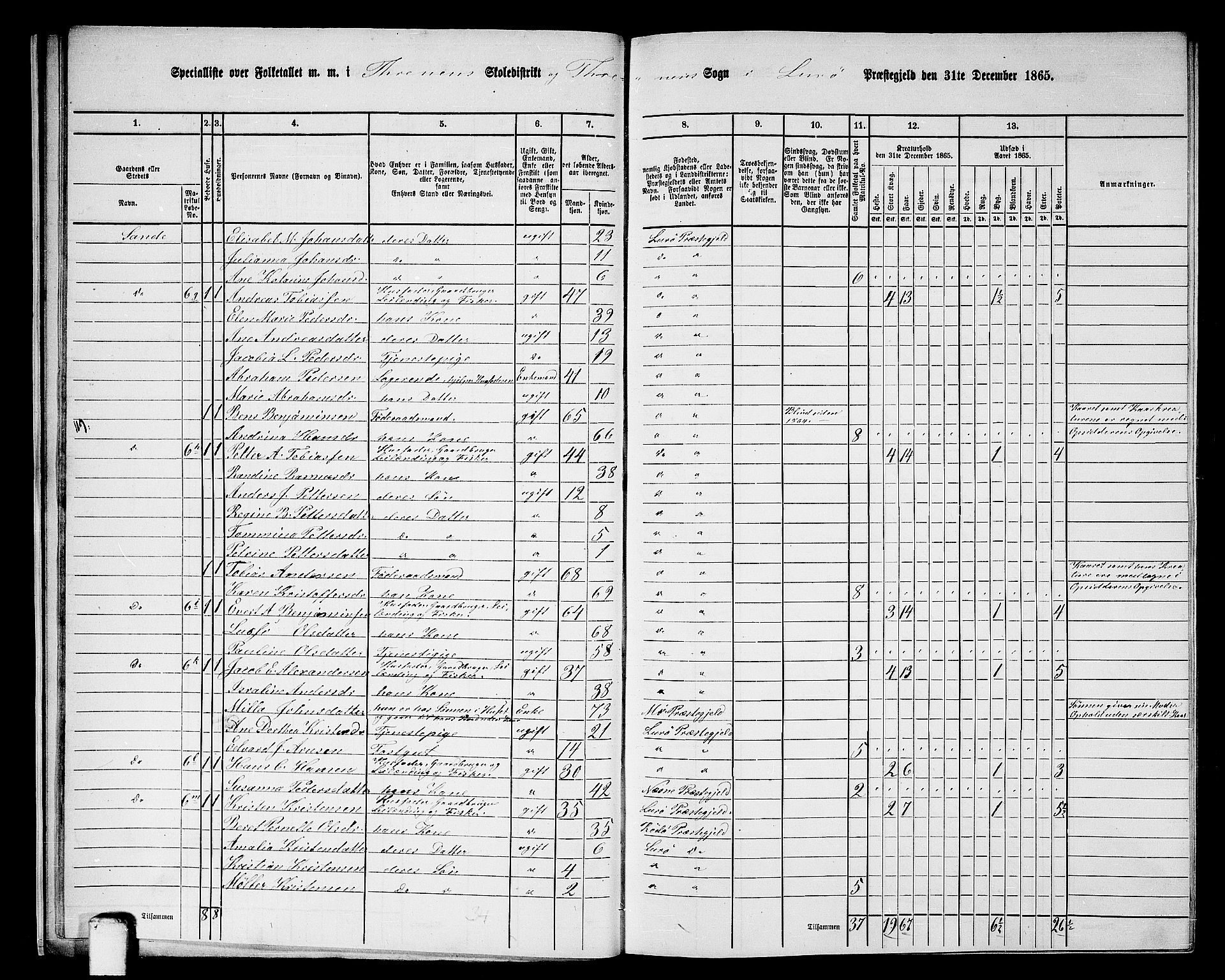 RA, 1865 census for Lurøy, 1865, p. 16