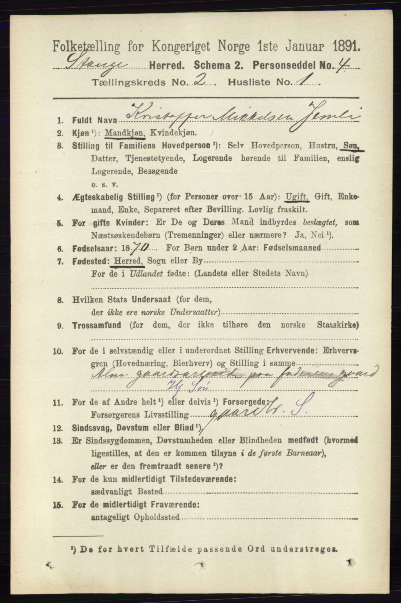RA, 1891 census for 0417 Stange, 1891, p. 947