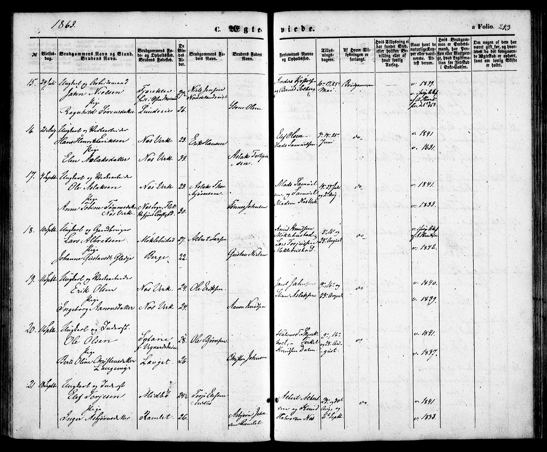 Holt sokneprestkontor, AV/SAK-1111-0021/F/Fa/L0009: Parish register (official) no. A 9, 1861-1871, p. 243