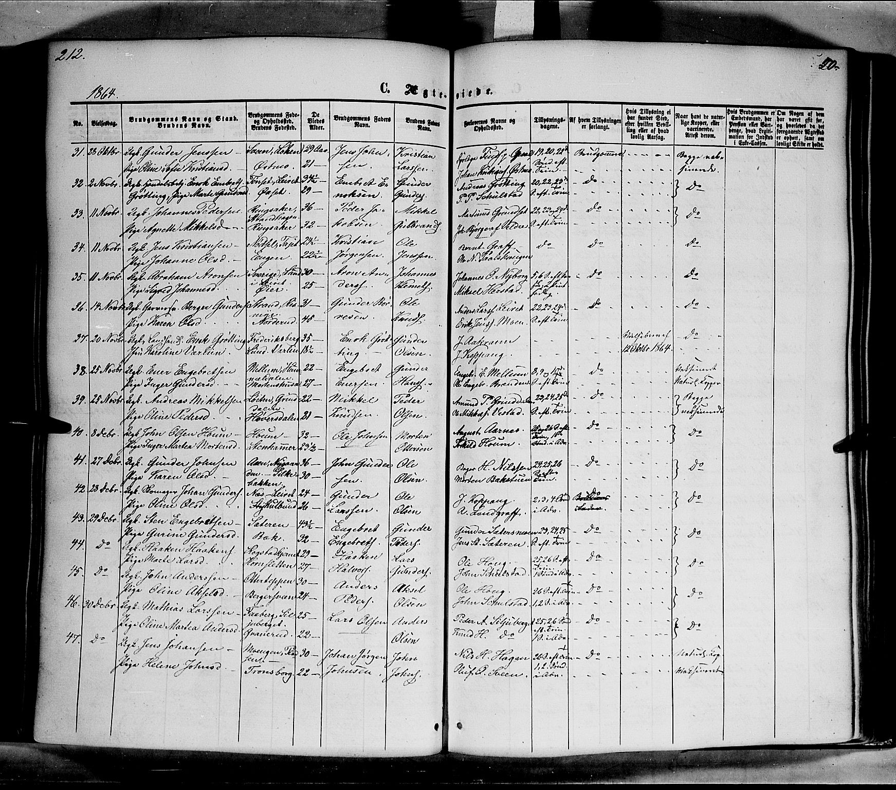 Elverum prestekontor, SAH/PREST-044/H/Ha/Haa/L0010: Parish register (official) no. 10, 1857-1868, p. 212