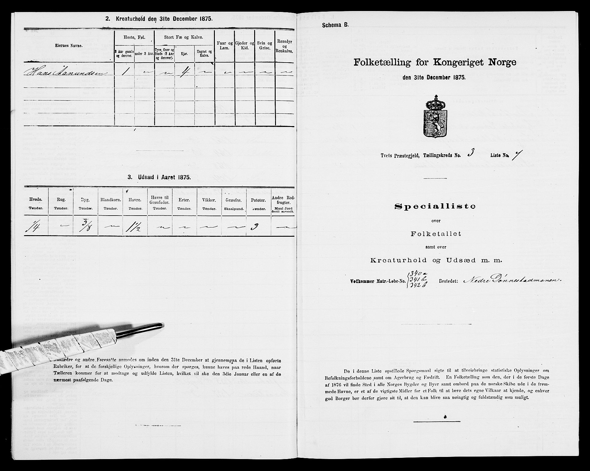 SAK, 1875 census for 1013P Tveit, 1875, p. 327