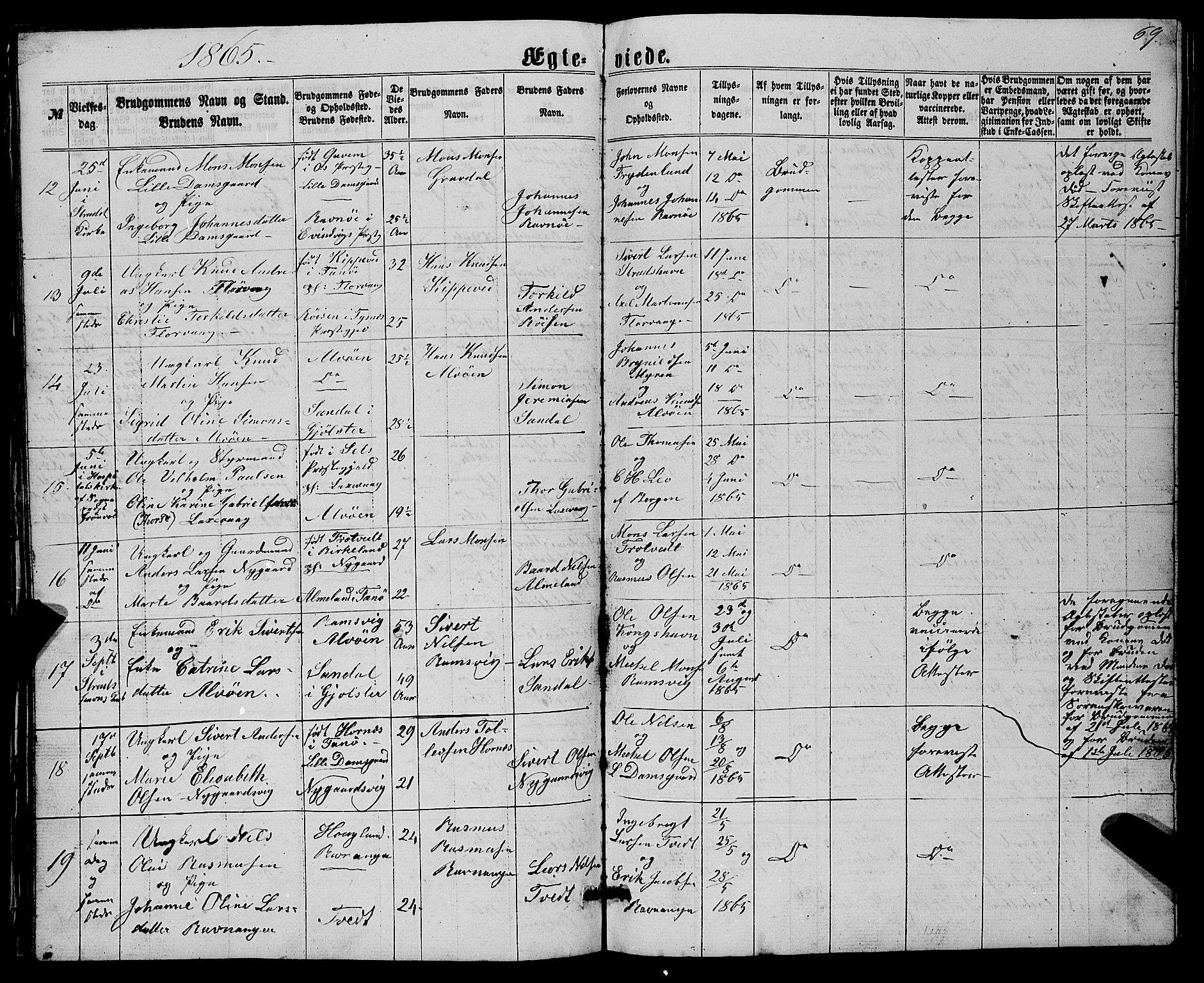 Askøy Sokneprestembete, AV/SAB-A-74101/H/Ha/Hab/Haba/L0006: Parish register (copy) no. A 6, 1861-1881, p. 69