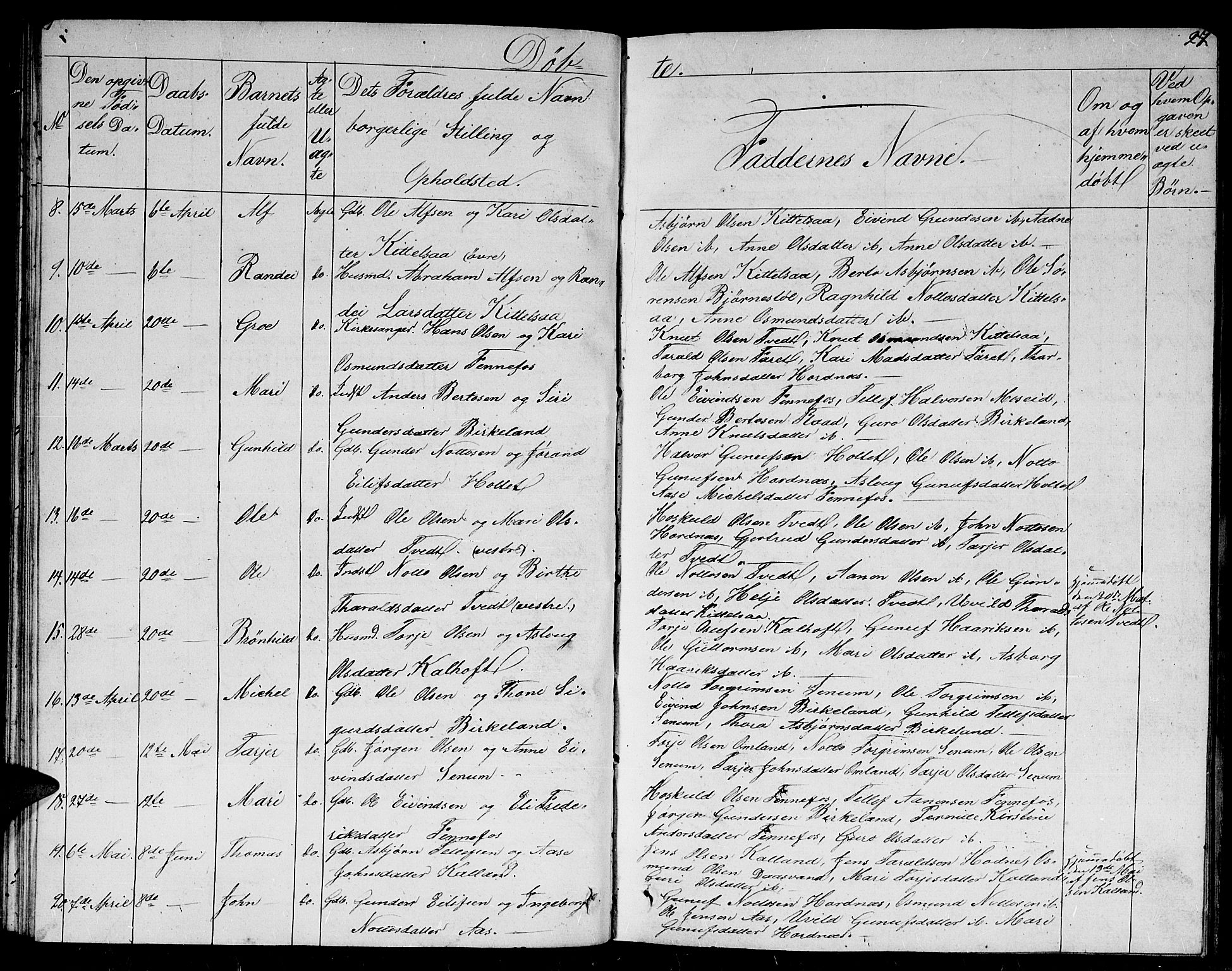 Evje sokneprestkontor, AV/SAK-1111-0008/F/Fb/Fbb/L0001: Parish register (copy) no. B 1, 1849-1878, p. 27