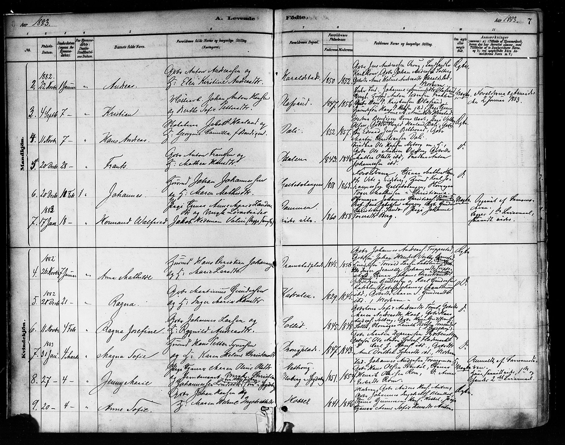 Askim prestekontor Kirkebøker, AV/SAO-A-10900/F/Fa/L0007: Parish register (official) no. 7, 1882-1897, p. 7