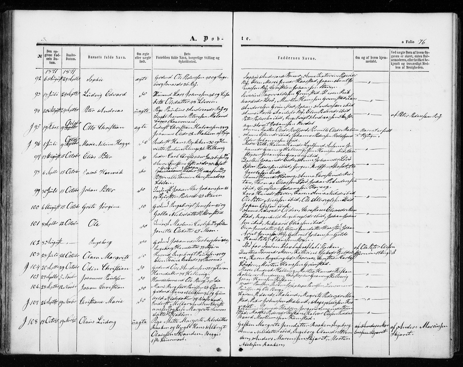 Ministerialprotokoller, klokkerbøker og fødselsregistre - Sør-Trøndelag, SAT/A-1456/655/L0678: Parish register (official) no. 655A07, 1861-1873, p. 76