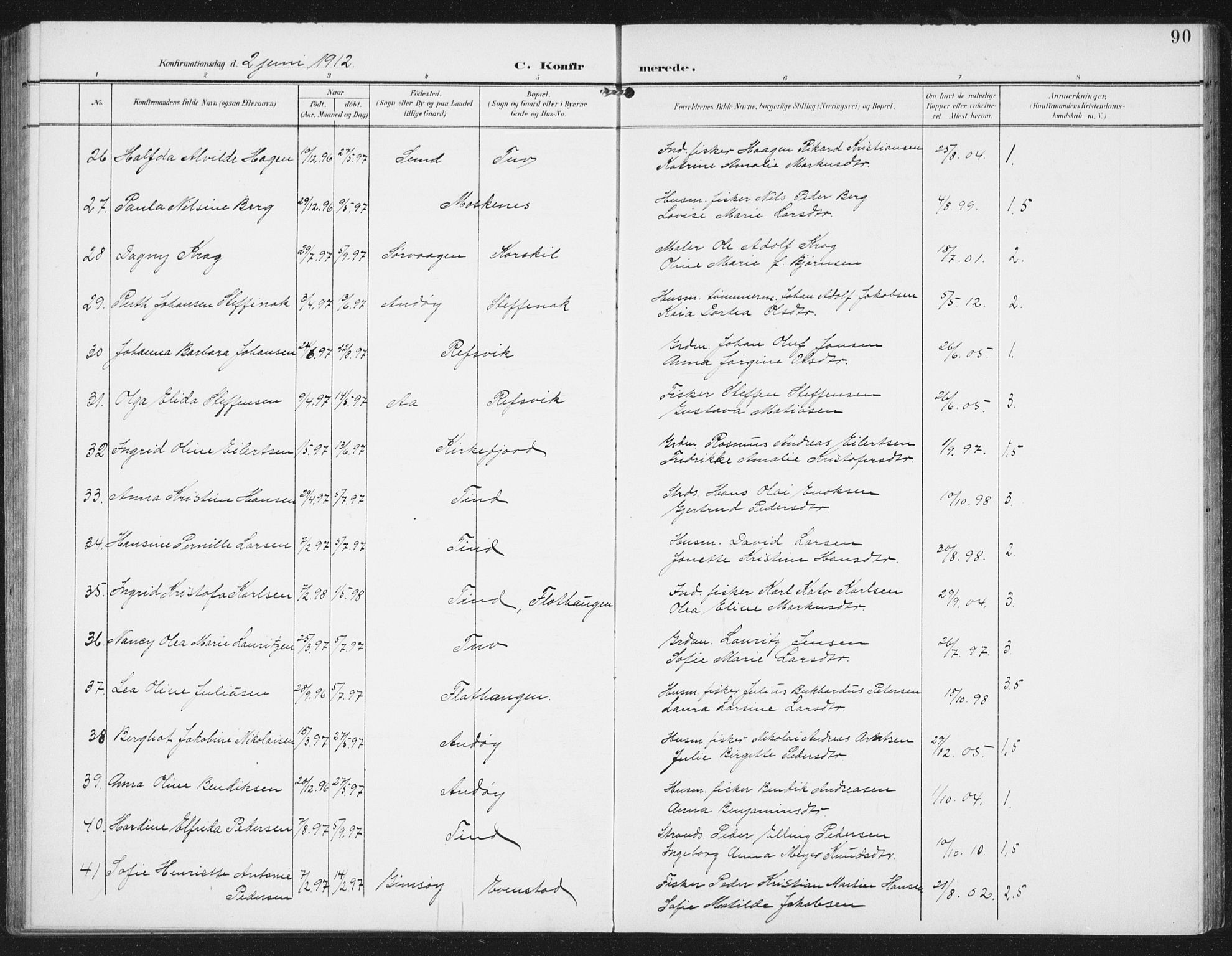 Ministerialprotokoller, klokkerbøker og fødselsregistre - Nordland, AV/SAT-A-1459/886/L1221: Parish register (official) no. 886A03, 1903-1913, p. 90