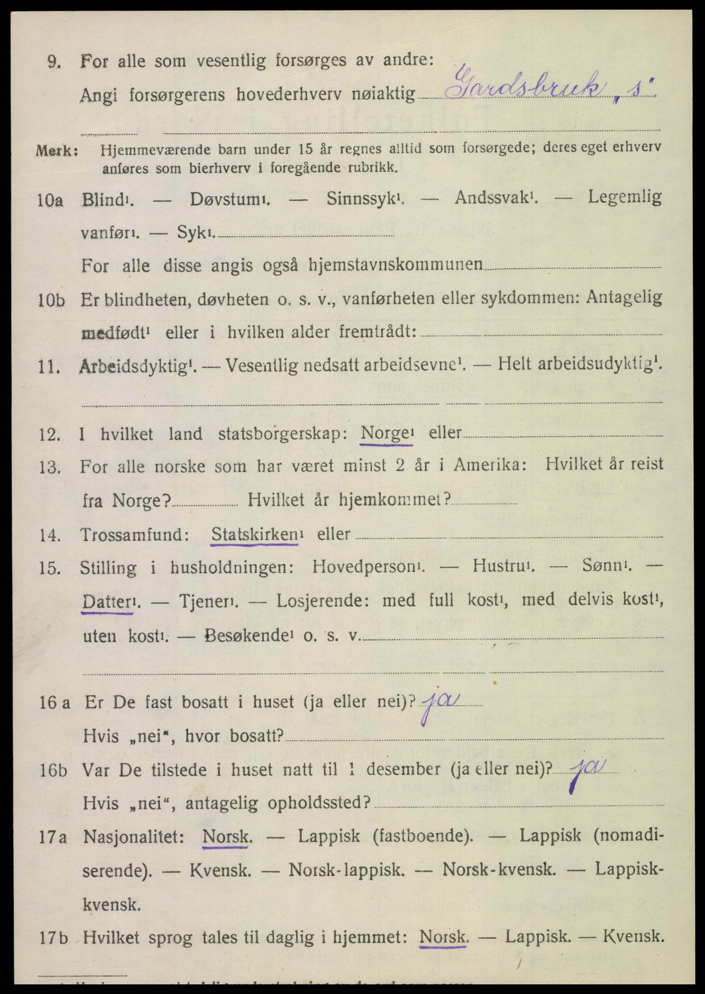 SAT, 1920 census for Sparbu, 1920, p. 3218