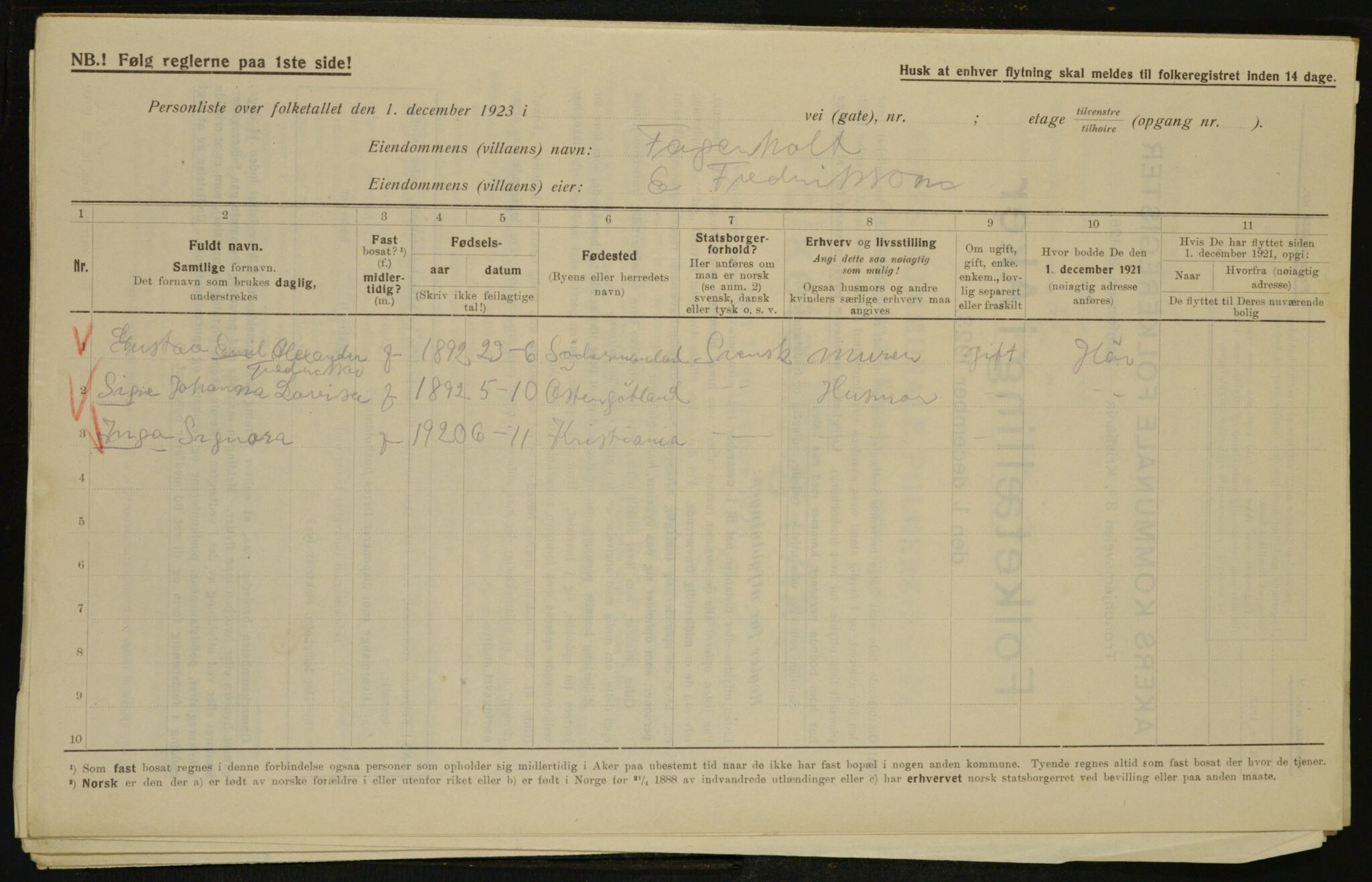 , Municipal Census 1923 for Aker, 1923, p. 35218