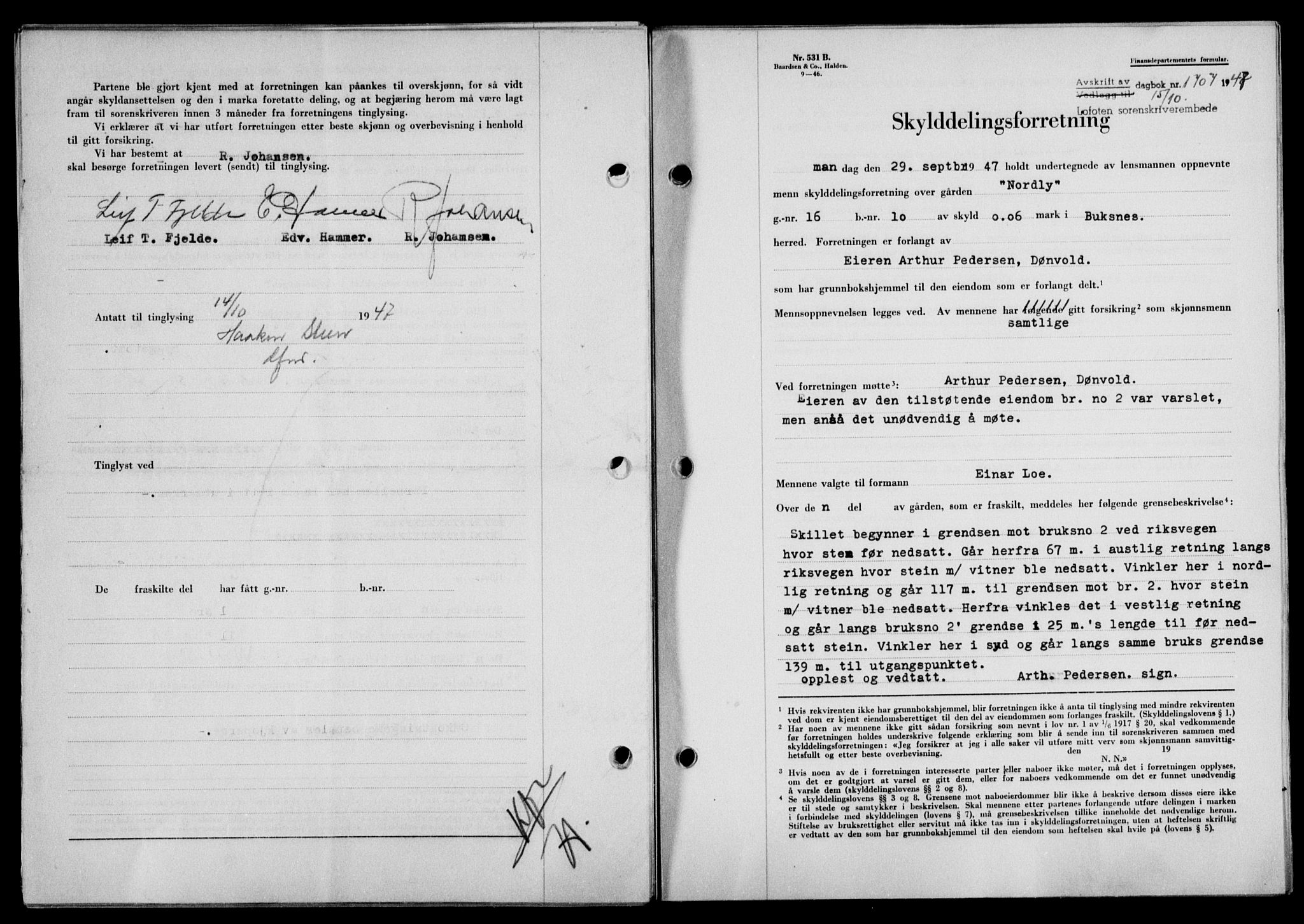 Lofoten sorenskriveri, SAT/A-0017/1/2/2C/L0017a: Mortgage book no. 17a, 1947-1948, Diary no: : 1707/1947
