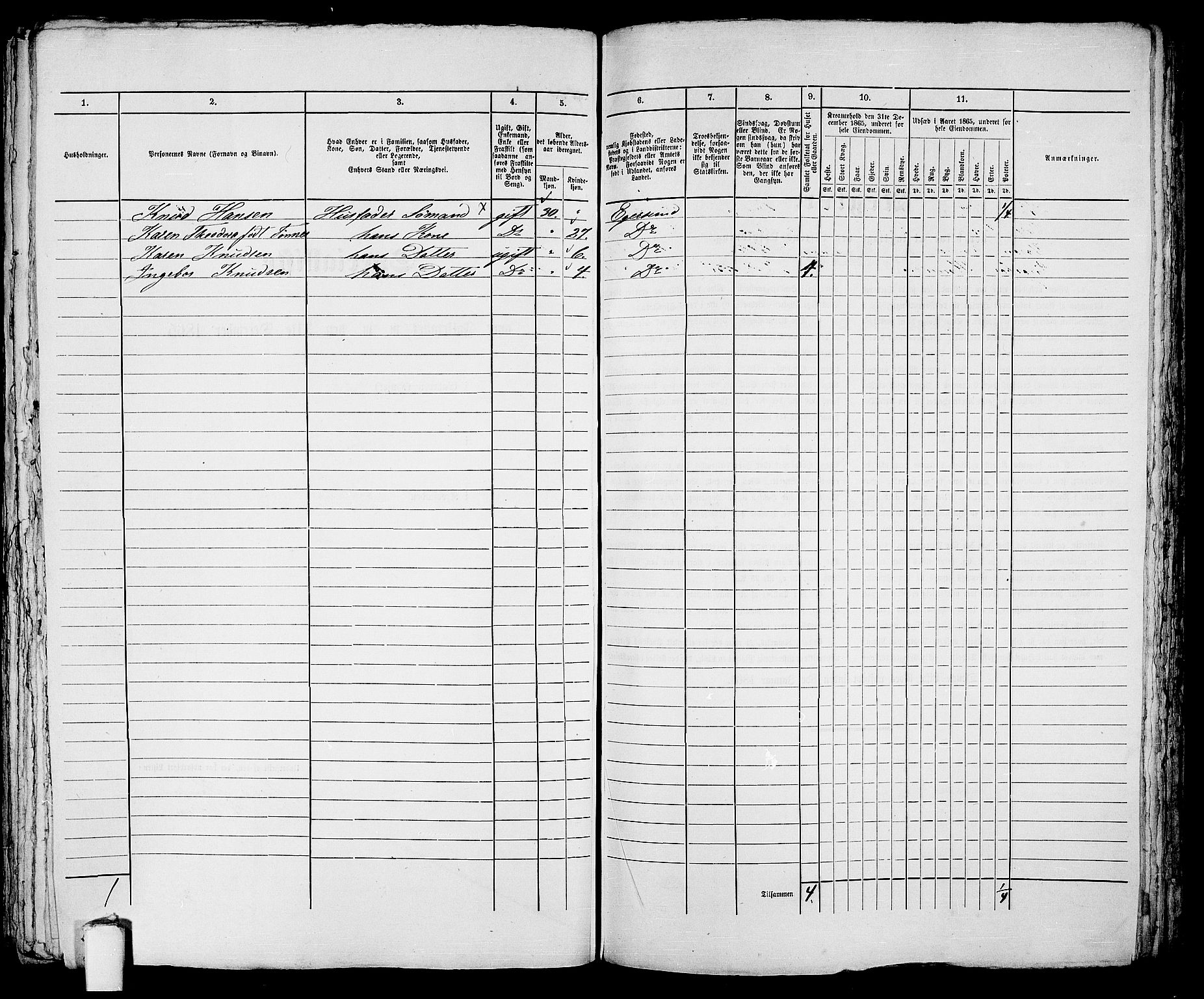 RA, 1865 census for Eigersund parish, Egersund town, 1865, p. 413