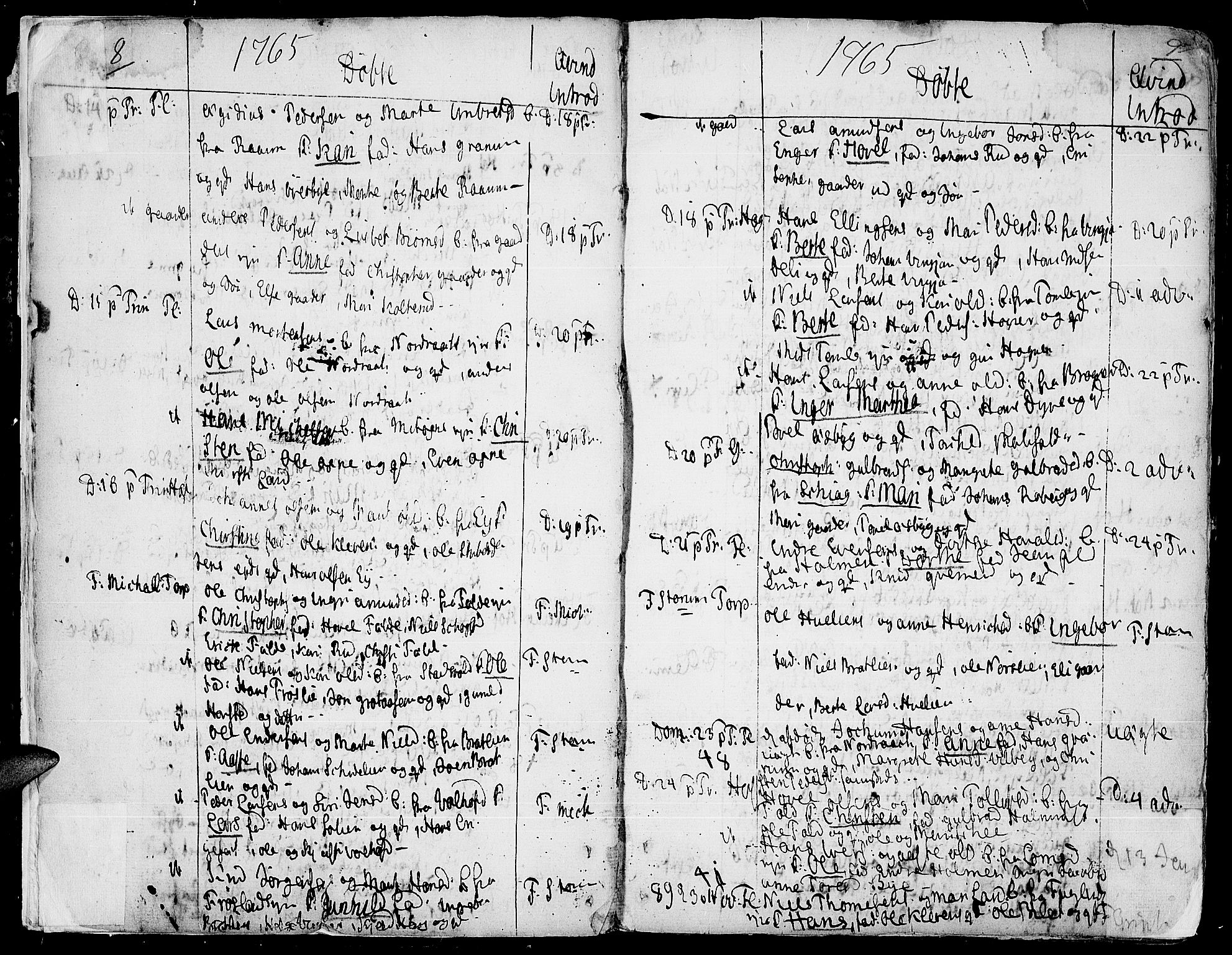 Land prestekontor, AV/SAH-PREST-120/H/Ha/Haa/L0005: Parish register (official) no. 5, 1765-1784, p. 8-9