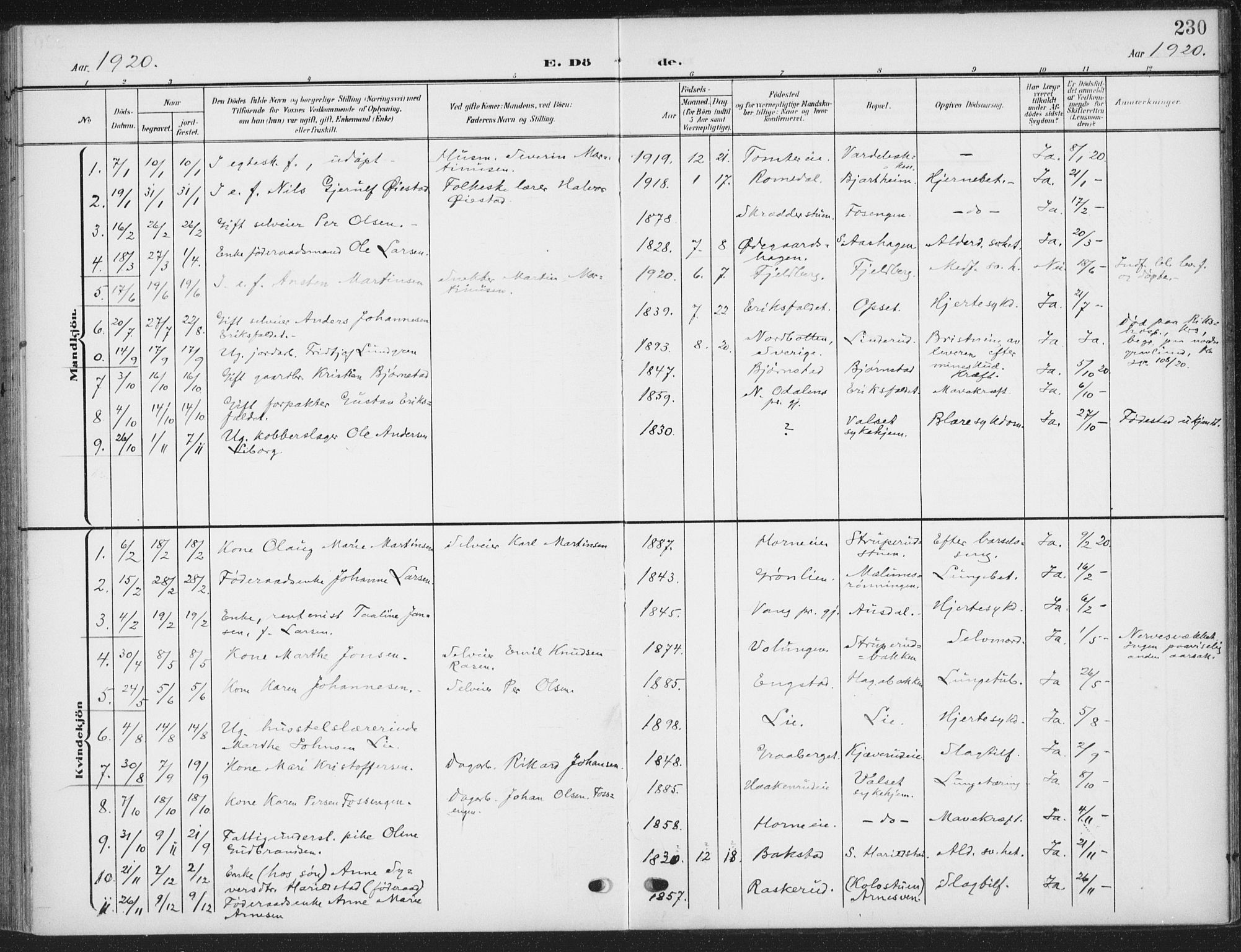 Romedal prestekontor, AV/SAH-PREST-004/K/L0009: Parish register (official) no. 9, 1906-1929, p. 230