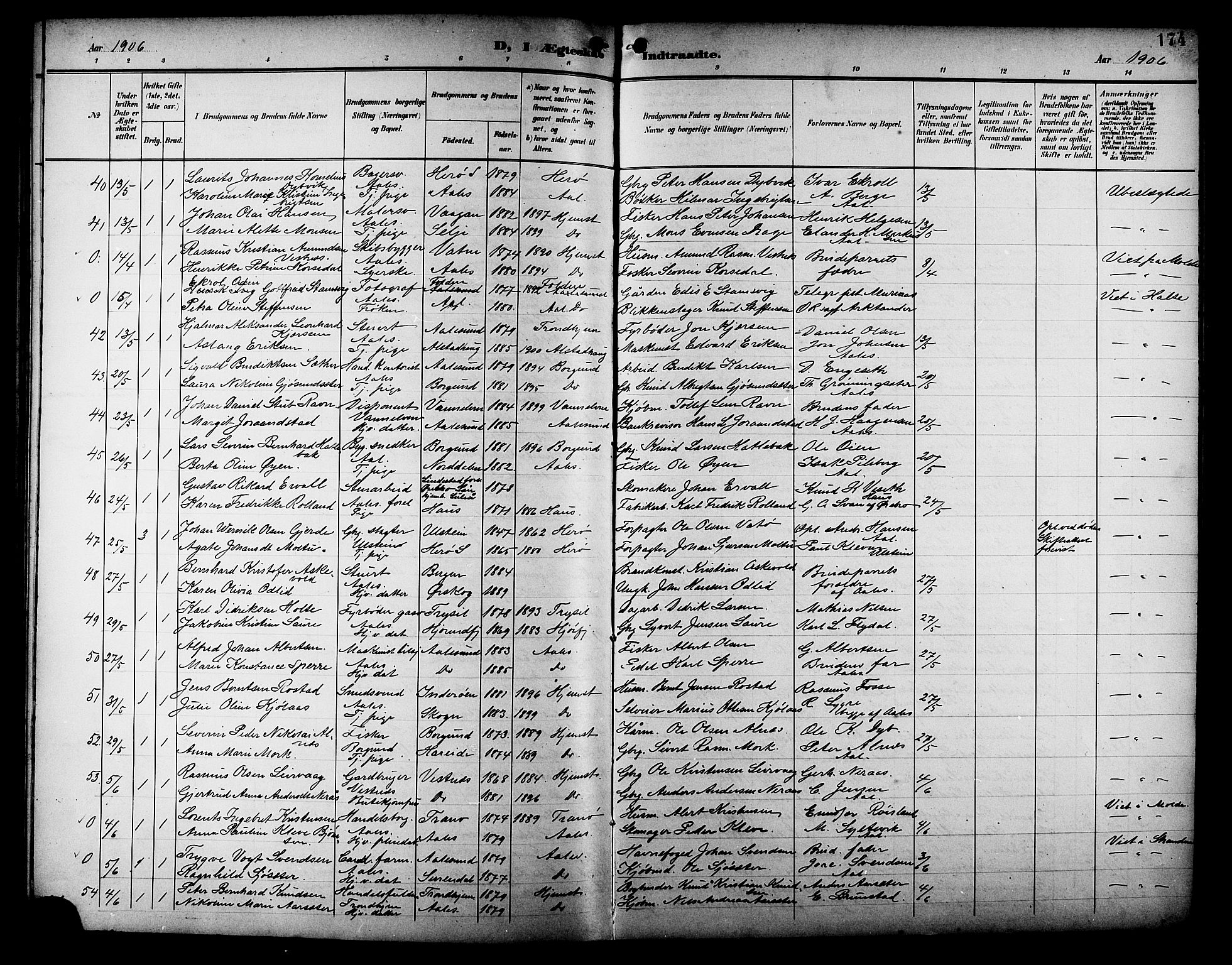 Ministerialprotokoller, klokkerbøker og fødselsregistre - Møre og Romsdal, AV/SAT-A-1454/529/L0469: Parish register (copy) no. 529C06, 1898-1906, p. 174