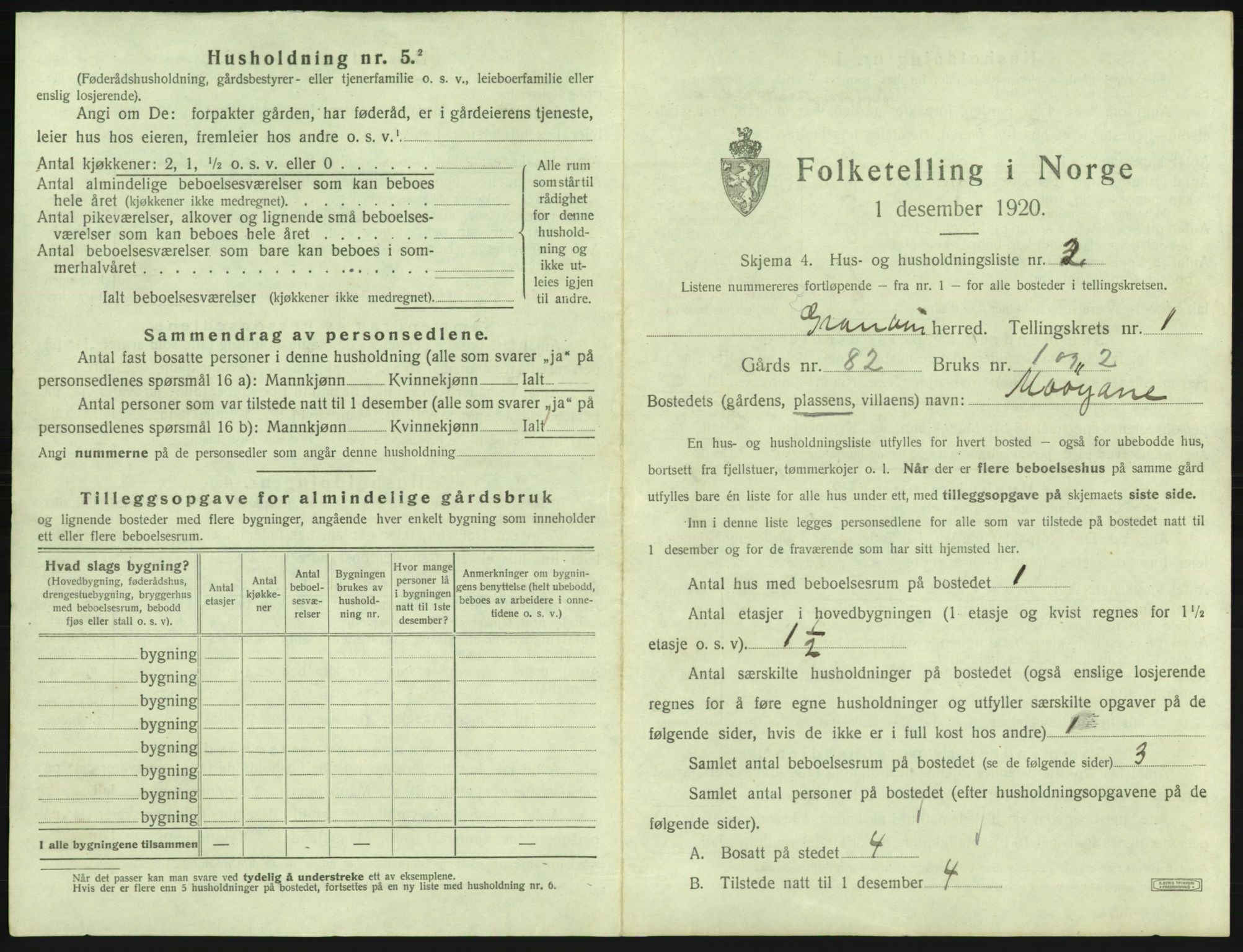 SAB, 1920 census for Granvin, 1920, p. 24