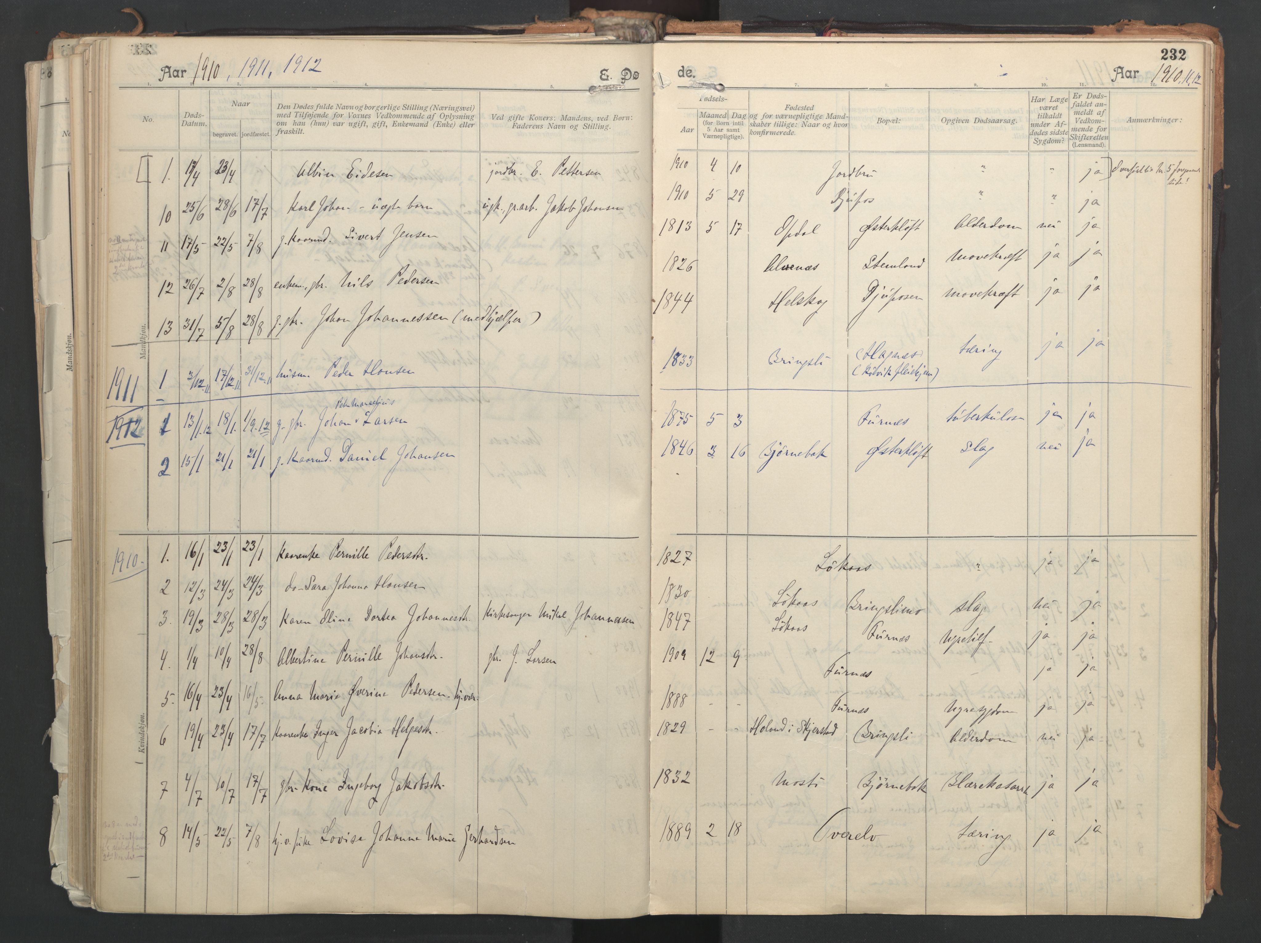 Ministerialprotokoller, klokkerbøker og fødselsregistre - Nordland, AV/SAT-A-1459/851/L0724: Parish register (official) no. 851A01, 1901-1922, p. 232