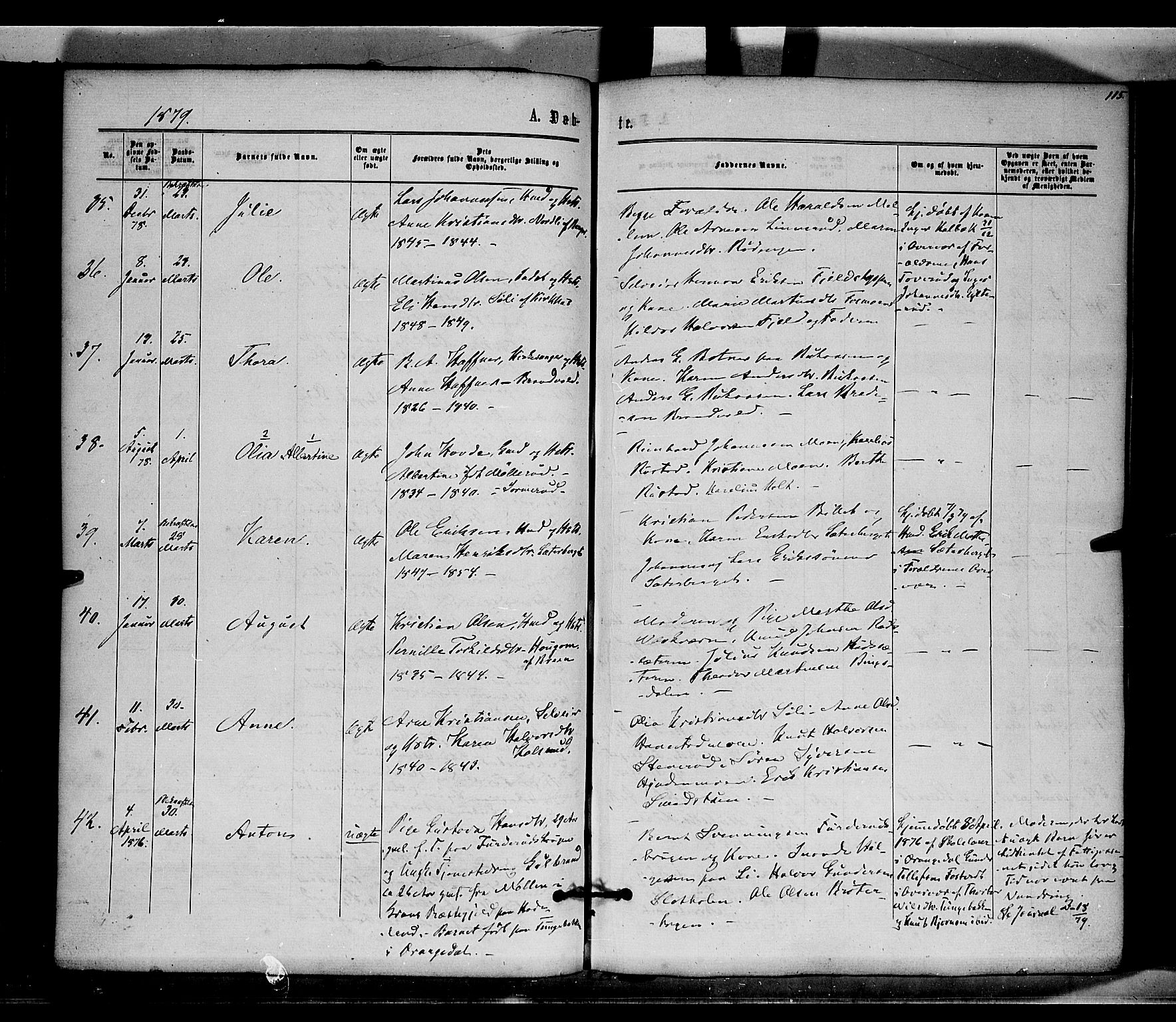 Brandval prestekontor, SAH/PREST-034/H/Ha/Haa/L0001: Parish register (official) no. 1, 1864-1879, p. 115