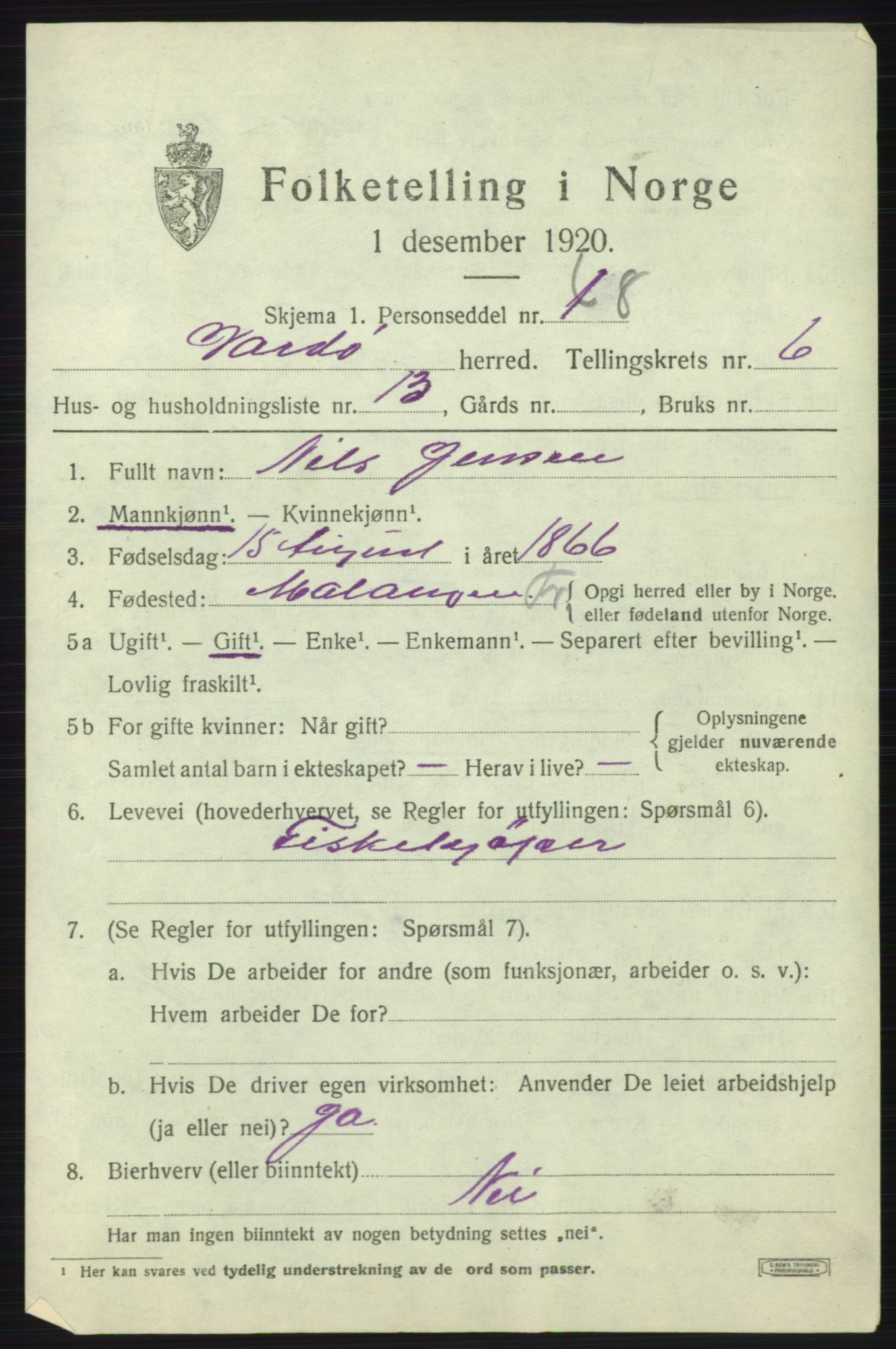 SATØ, 1920 census for Vardø rural district, 1920, p. 2926