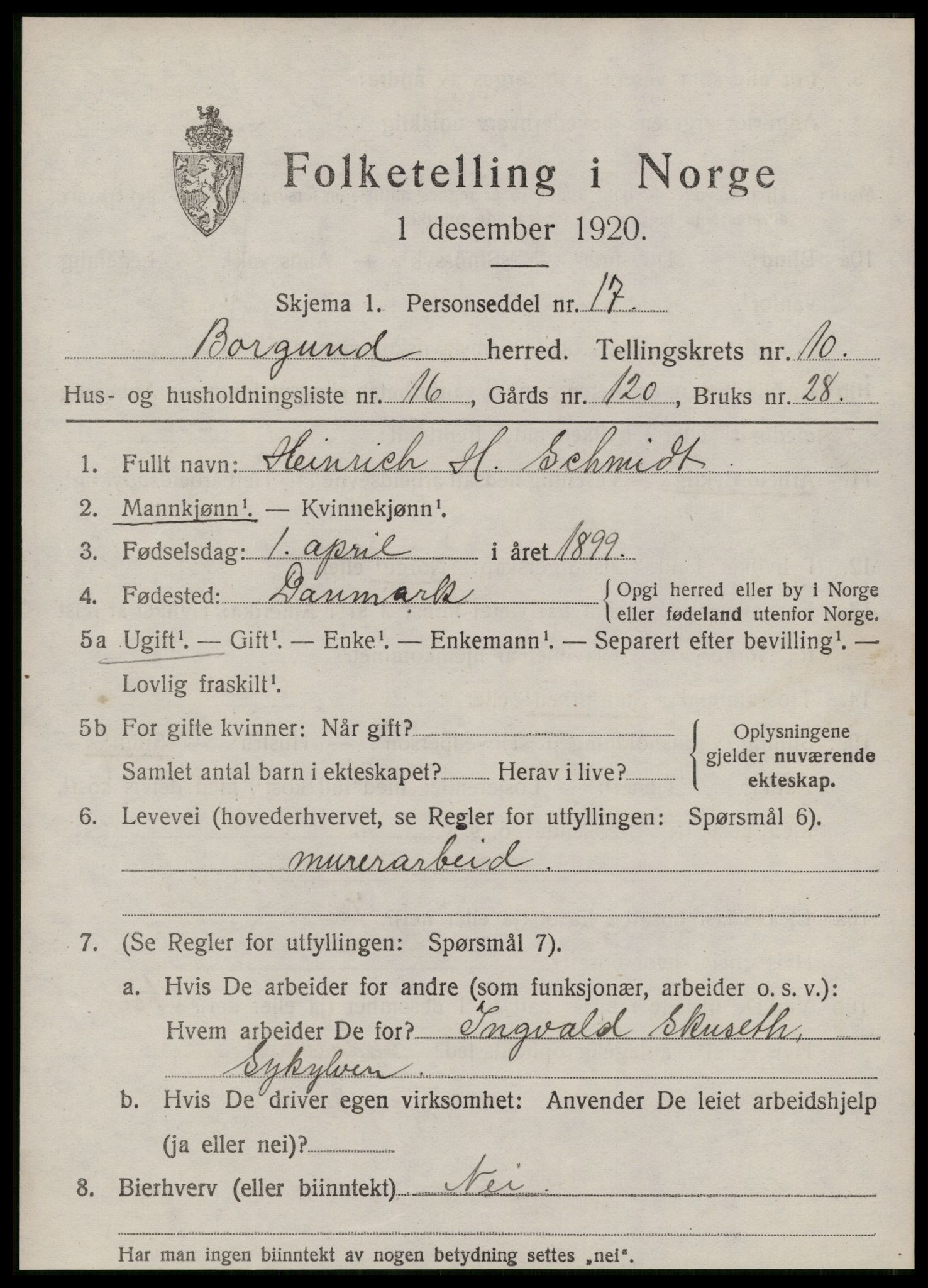 SAT, 1920 census for Borgund, 1920, p. 9536