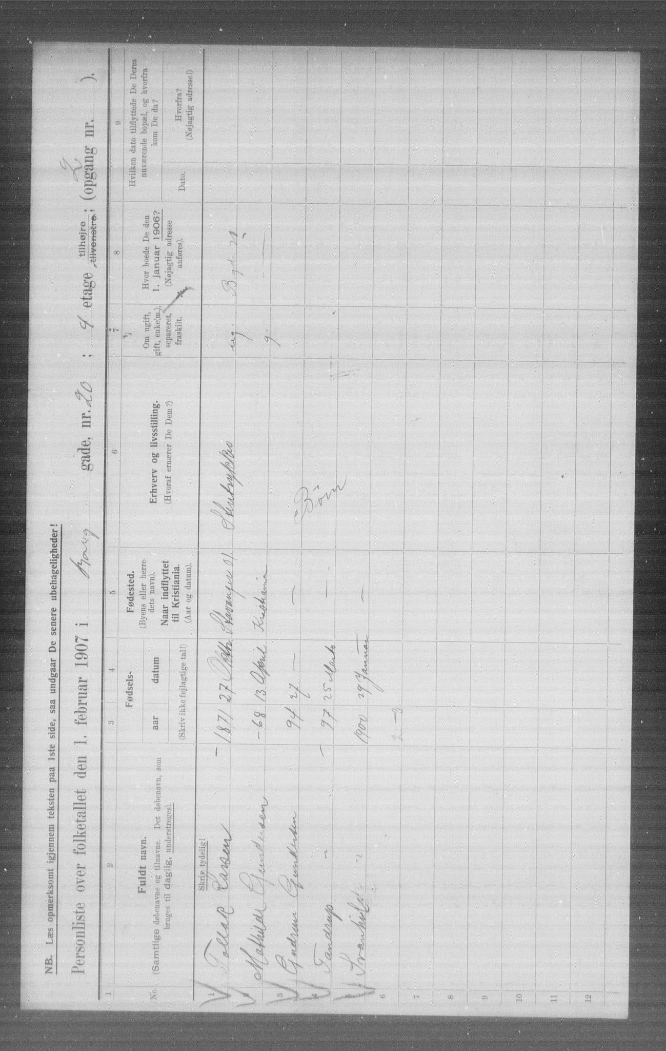 OBA, Municipal Census 1907 for Kristiania, 1907, p. 4199