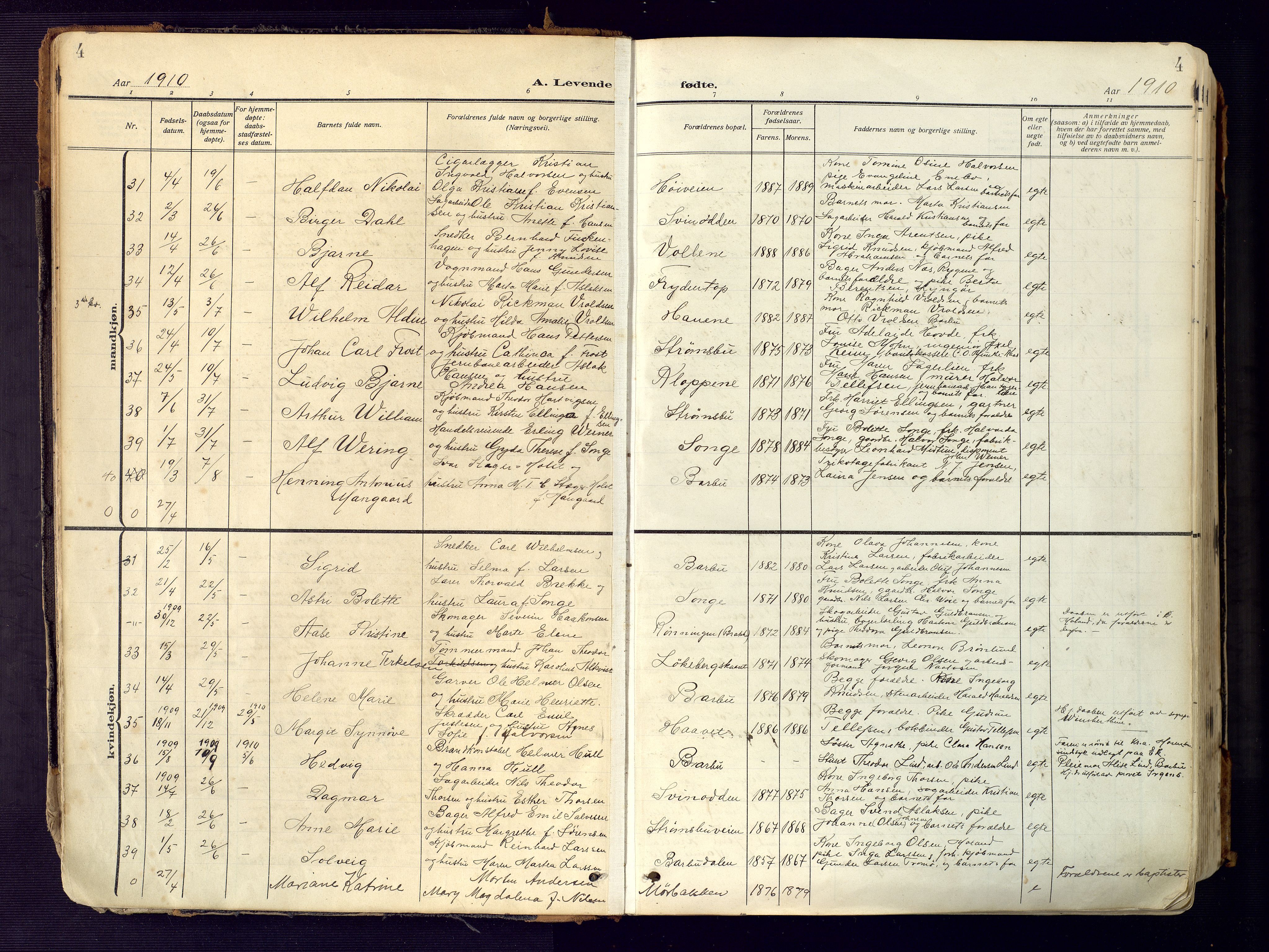 Barbu sokneprestkontor, SAK/1111-0003/F/Fa/L0006: Parish register (official) no. A 6, 1910-1929, p. 4