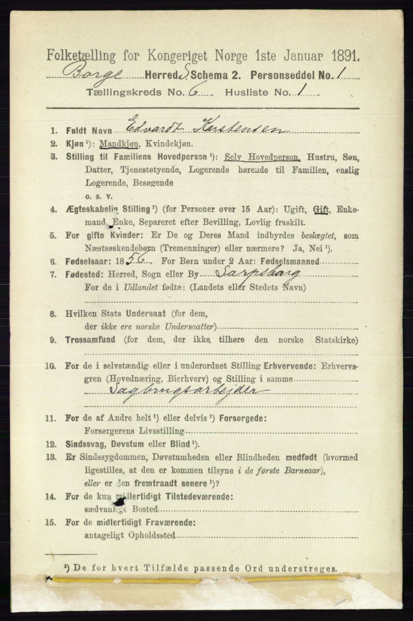 RA, 1891 census for 0113 Borge, 1891, p. 3036