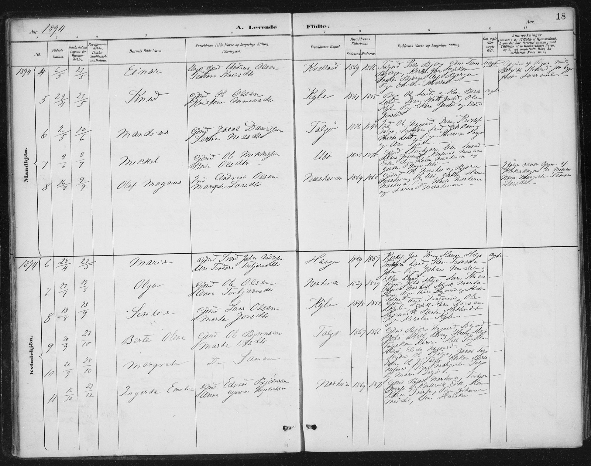 Nedstrand sokneprestkontor, AV/SAST-A-101841/01/IV: Parish register (official) no. A 13, 1887-1915, p. 18