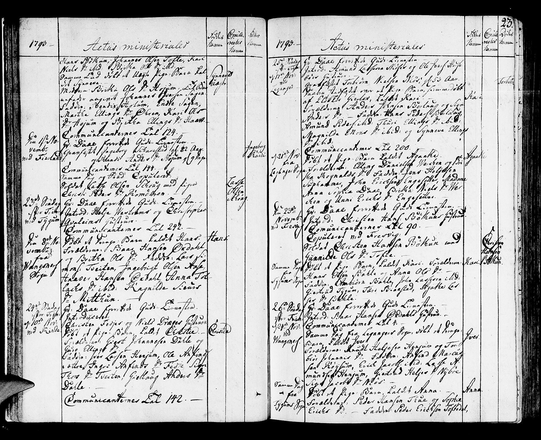 Leikanger sokneprestembete, AV/SAB-A-81001/H/Haa/Haaa/L0005: Parish register (official) no. A 5, 1792-1809, p. 23