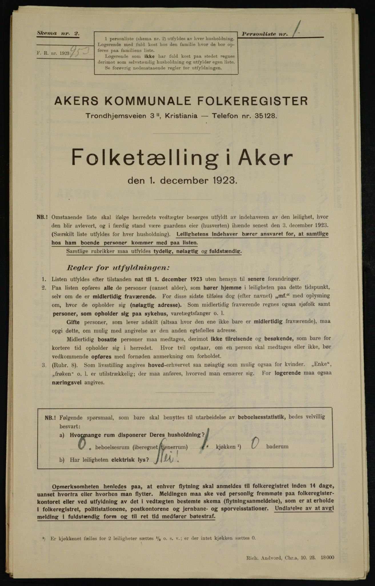 , Municipal Census 1923 for Aker, 1923, p. 37852