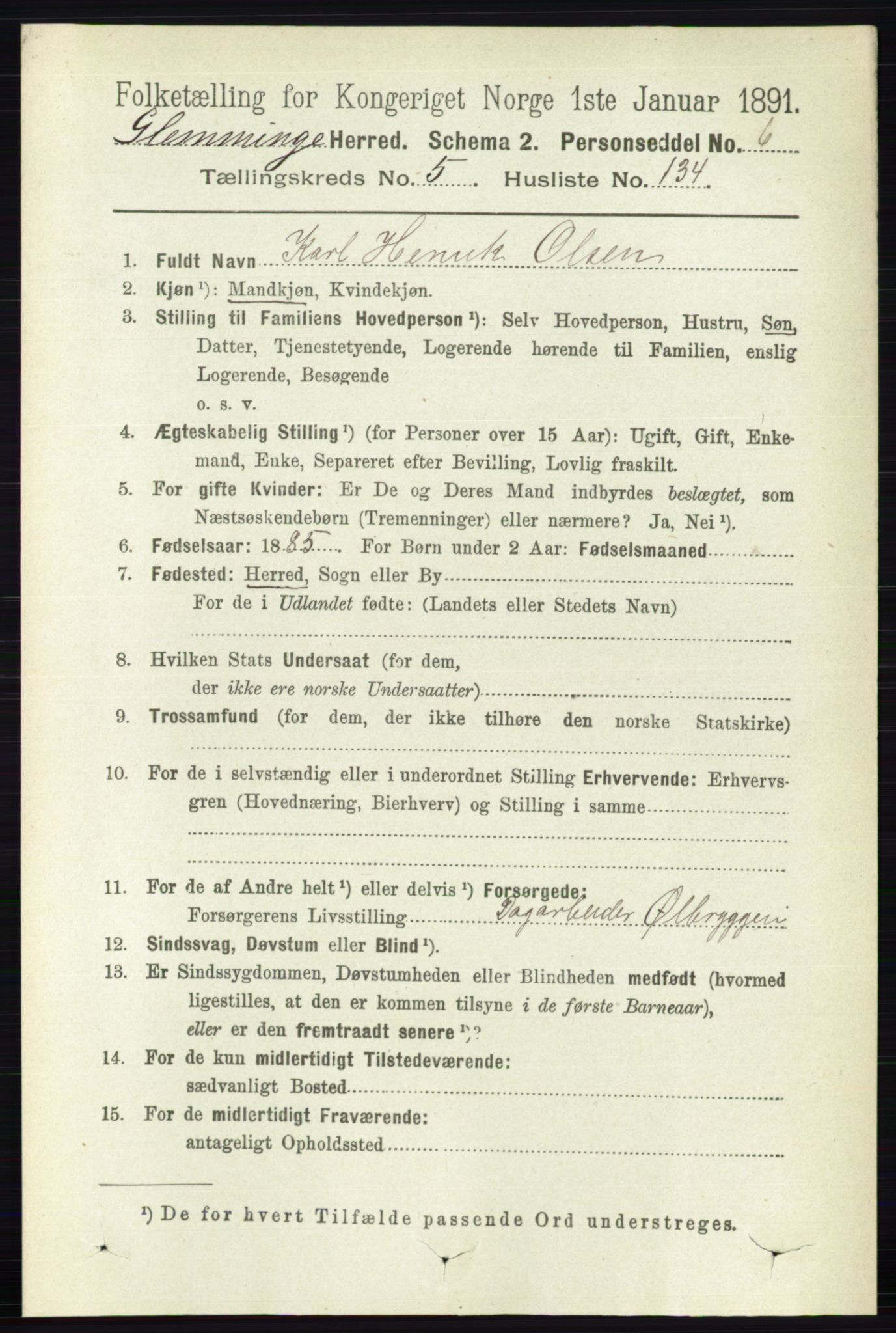 RA, 1891 census for 0132 Glemmen, 1891, p. 7167