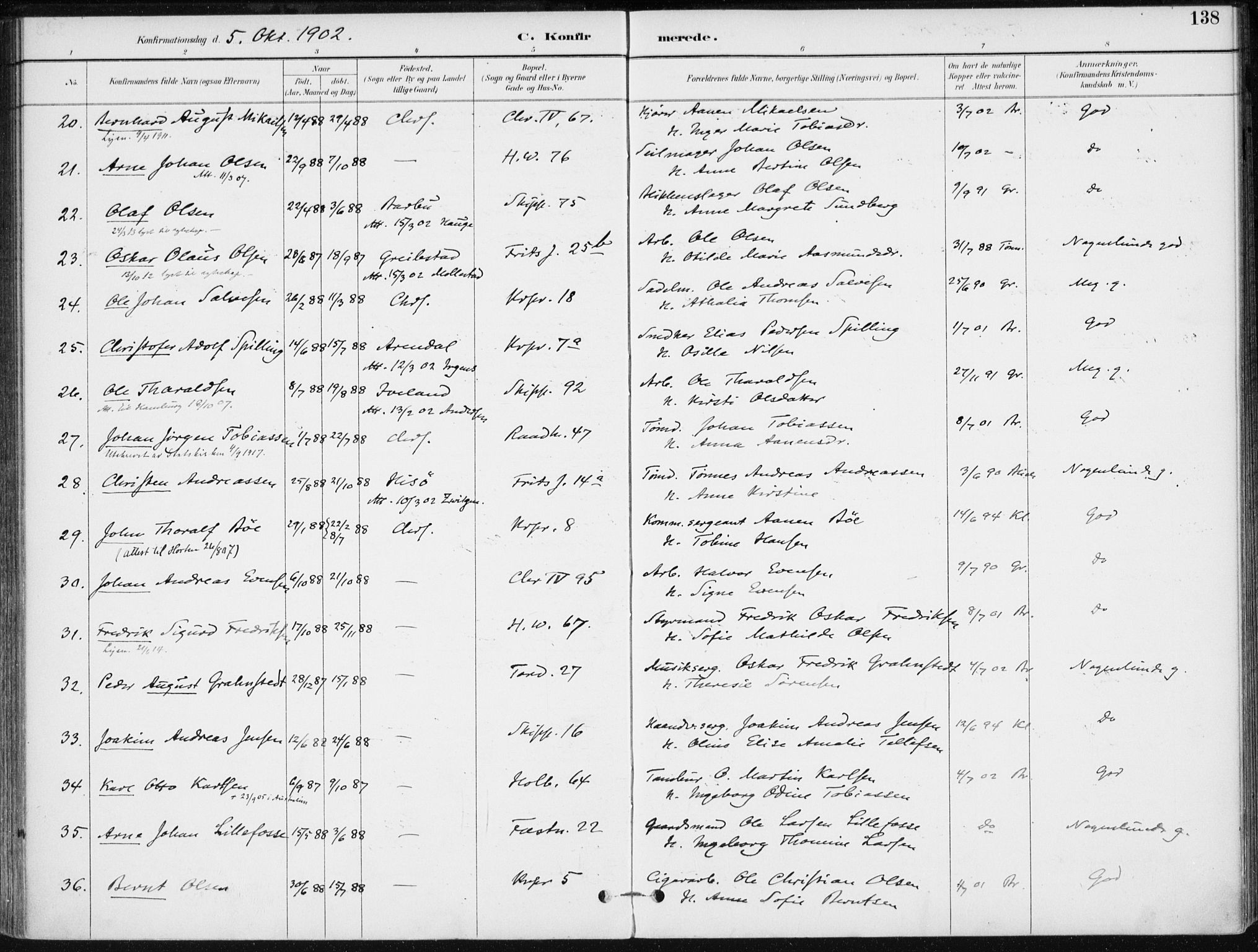 Kristiansand domprosti, SAK/1112-0006/F/Fa/L0020: Parish register (official) no. A 19, 1893-1904, p. 138